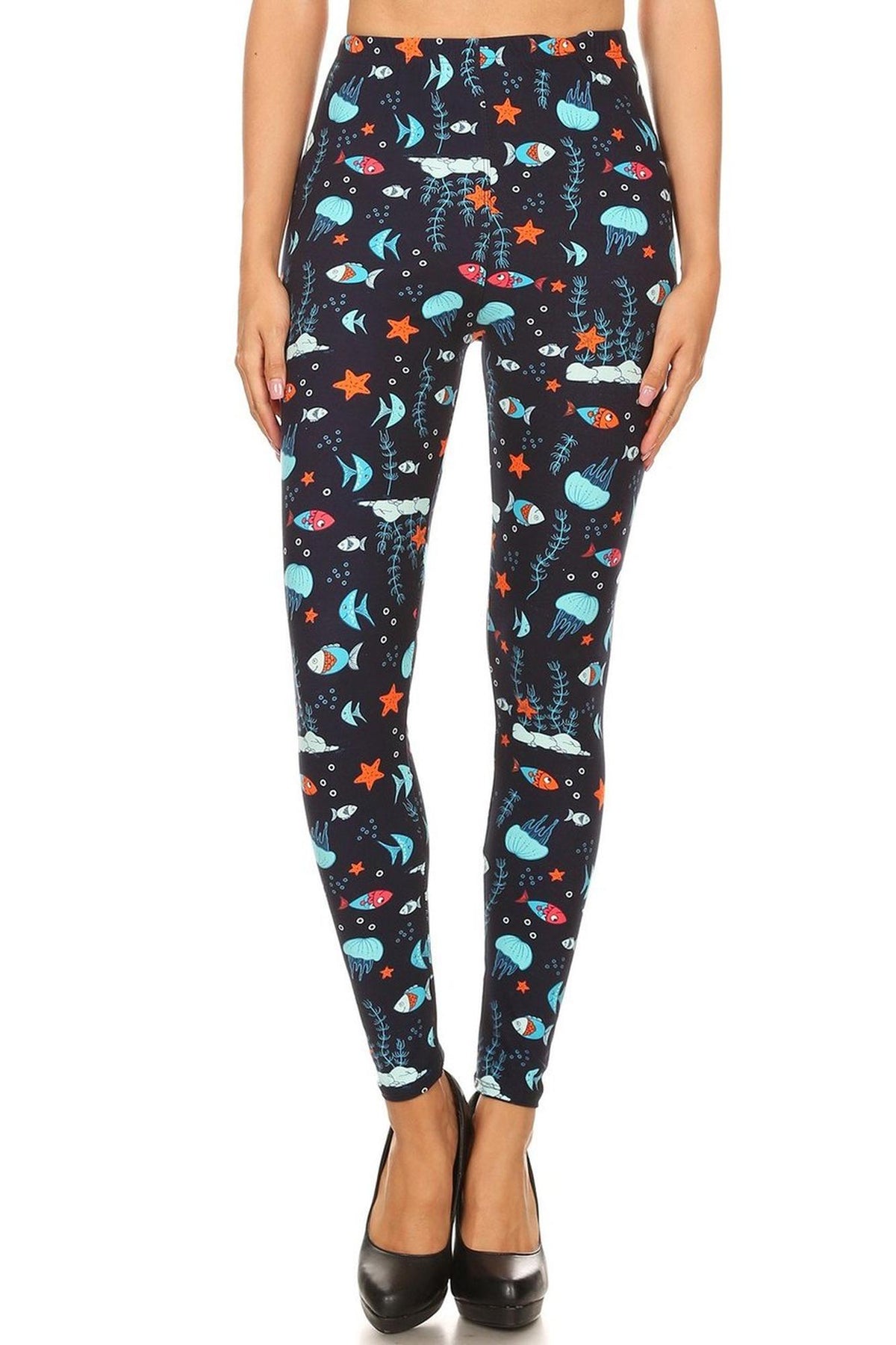 Buttery Soft Oceans Alive Leggings (One Size Regular,Navy)