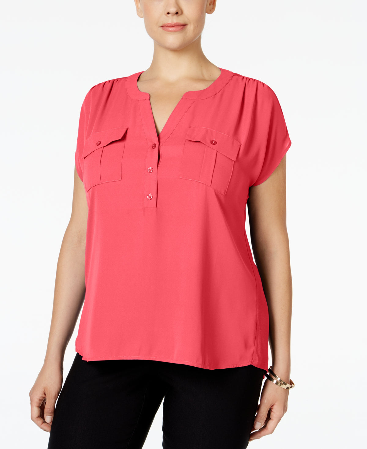 INC Plus Size Mixed-Media Utility Shirt