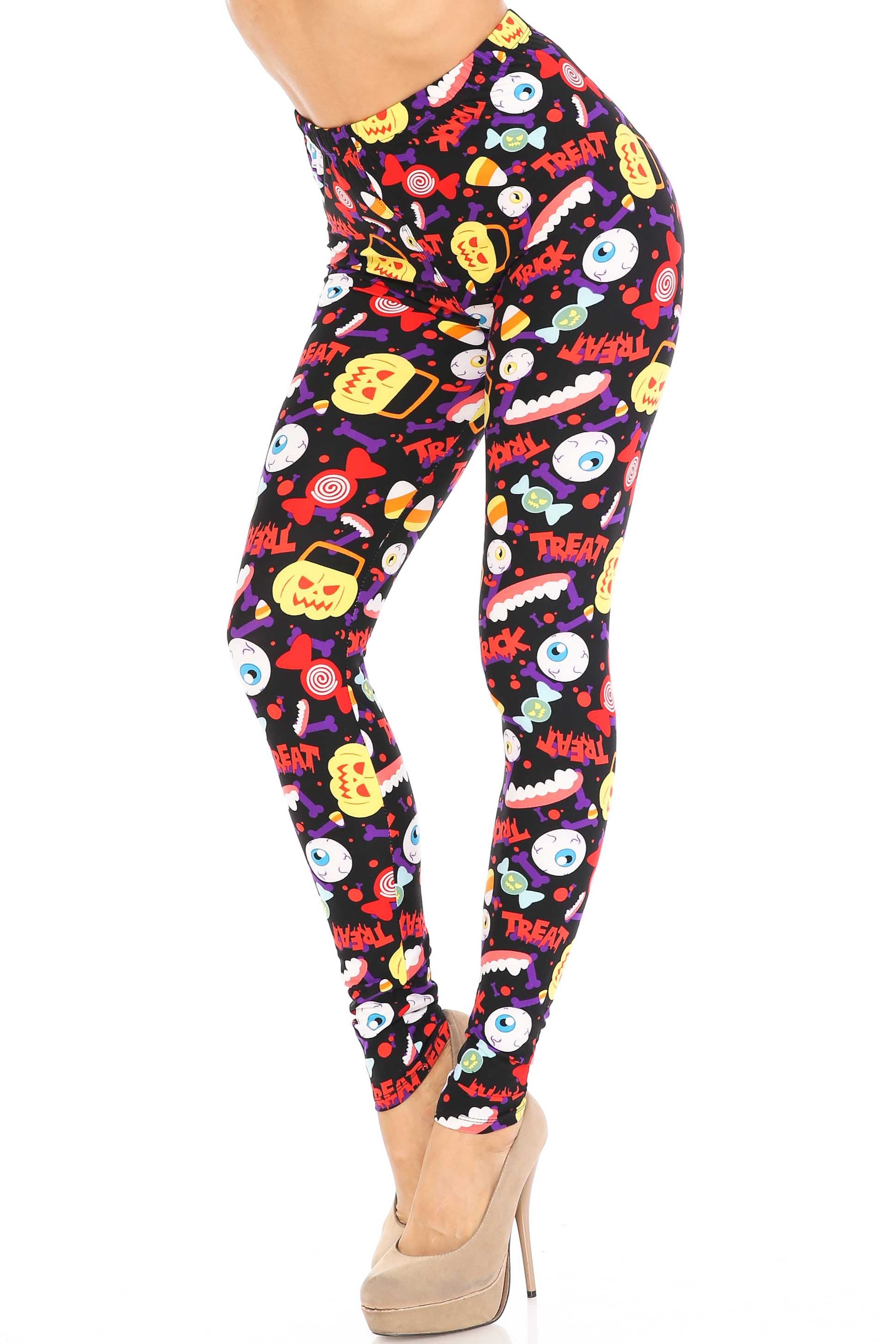 Buttery Soft Everything Trick or Treat Leggings (One Size Regular,Multi Color - Bold)