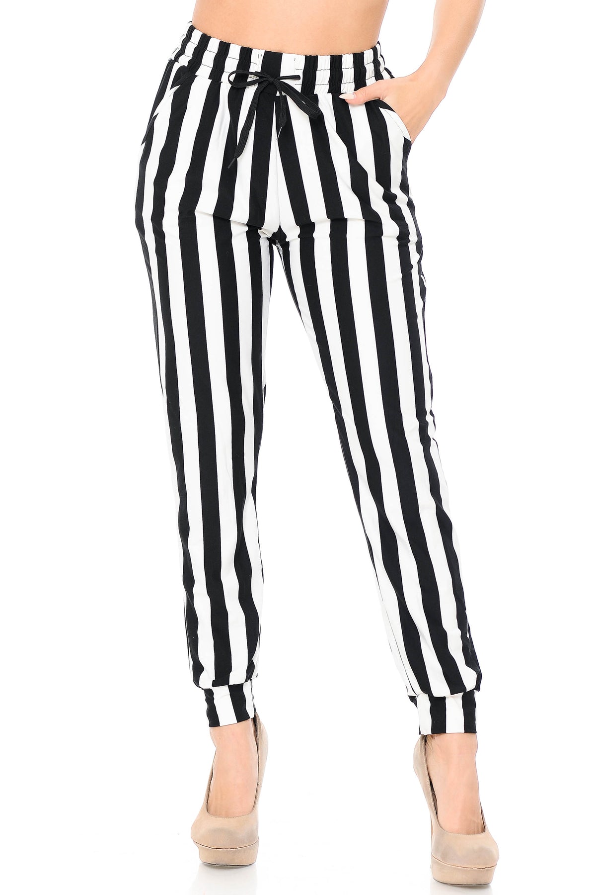 Buttery Smooth Black and White Wide Stripe Joggers