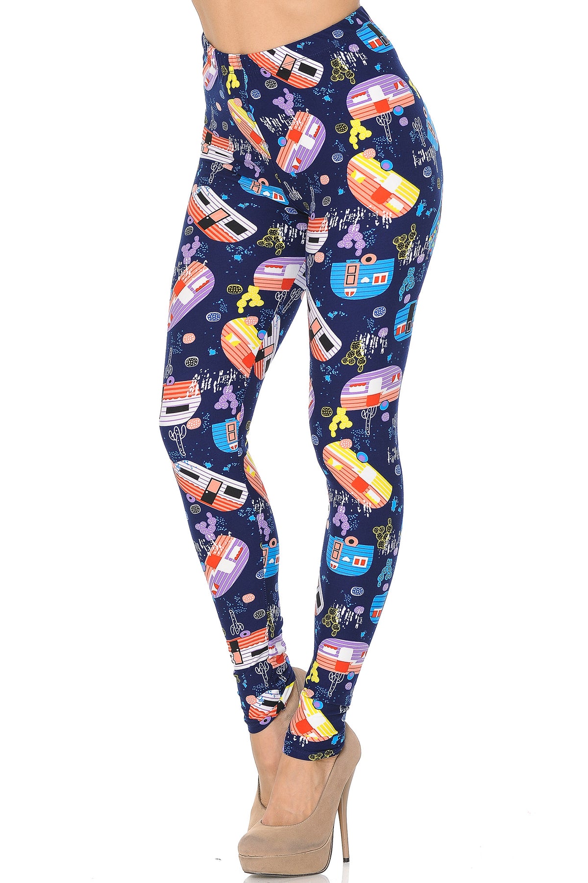 Buttery Soft Retro Campers Leggings - XSmall (XSmall One Size,Multi Color Bold)