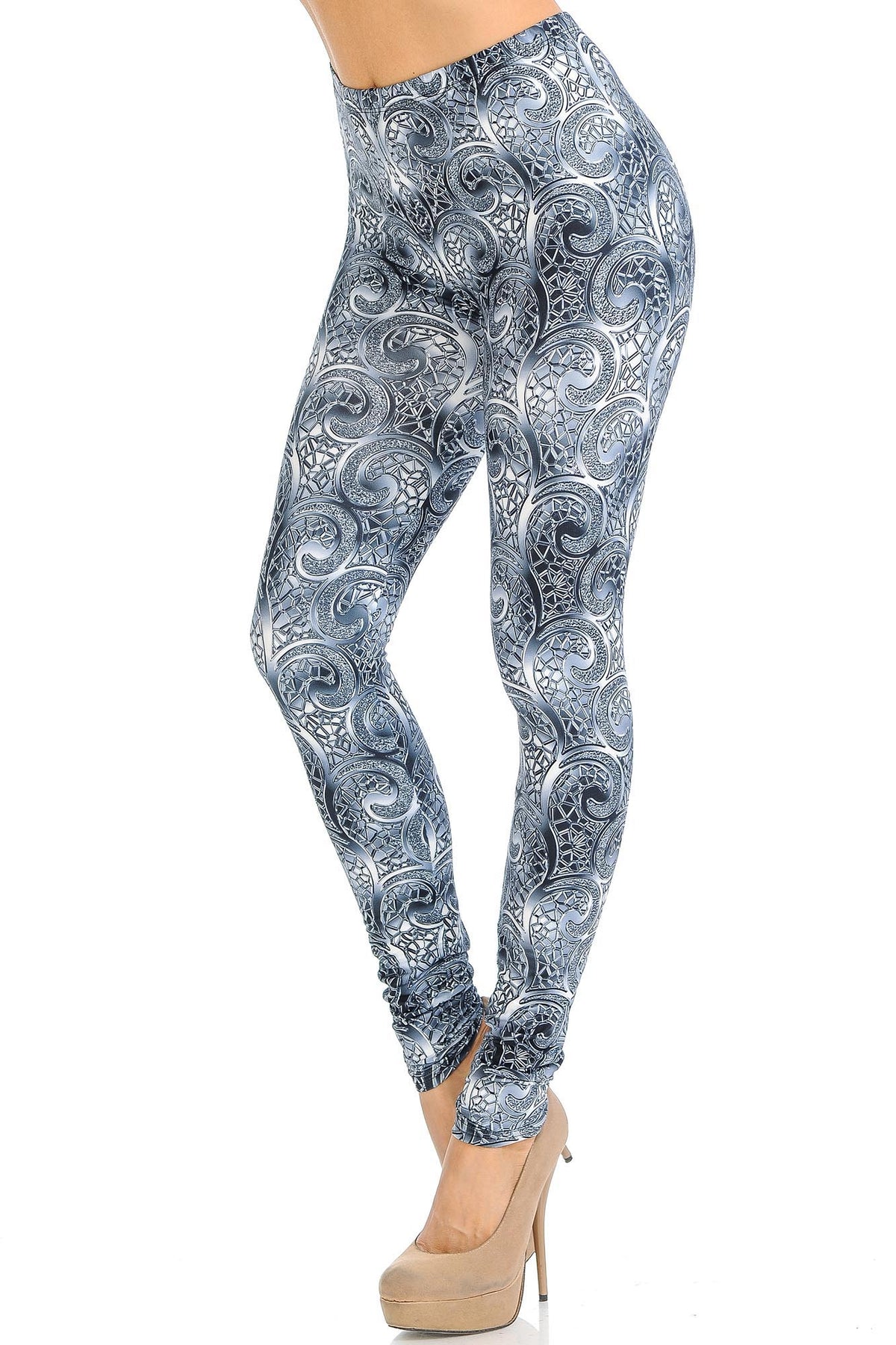 Creamy Soft Swirling Crystal Glass Extra Small Leggings - USA Fashion (XSmall One Size,Charcoal)