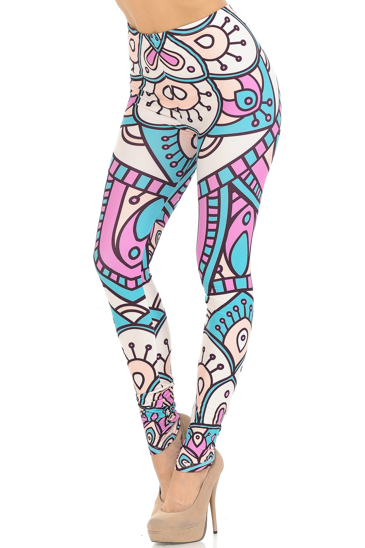 Creamy Soft Cute Mandala Extra Small Leggings - USA Fashion (XSmall One Size,Multi Color Pastel)