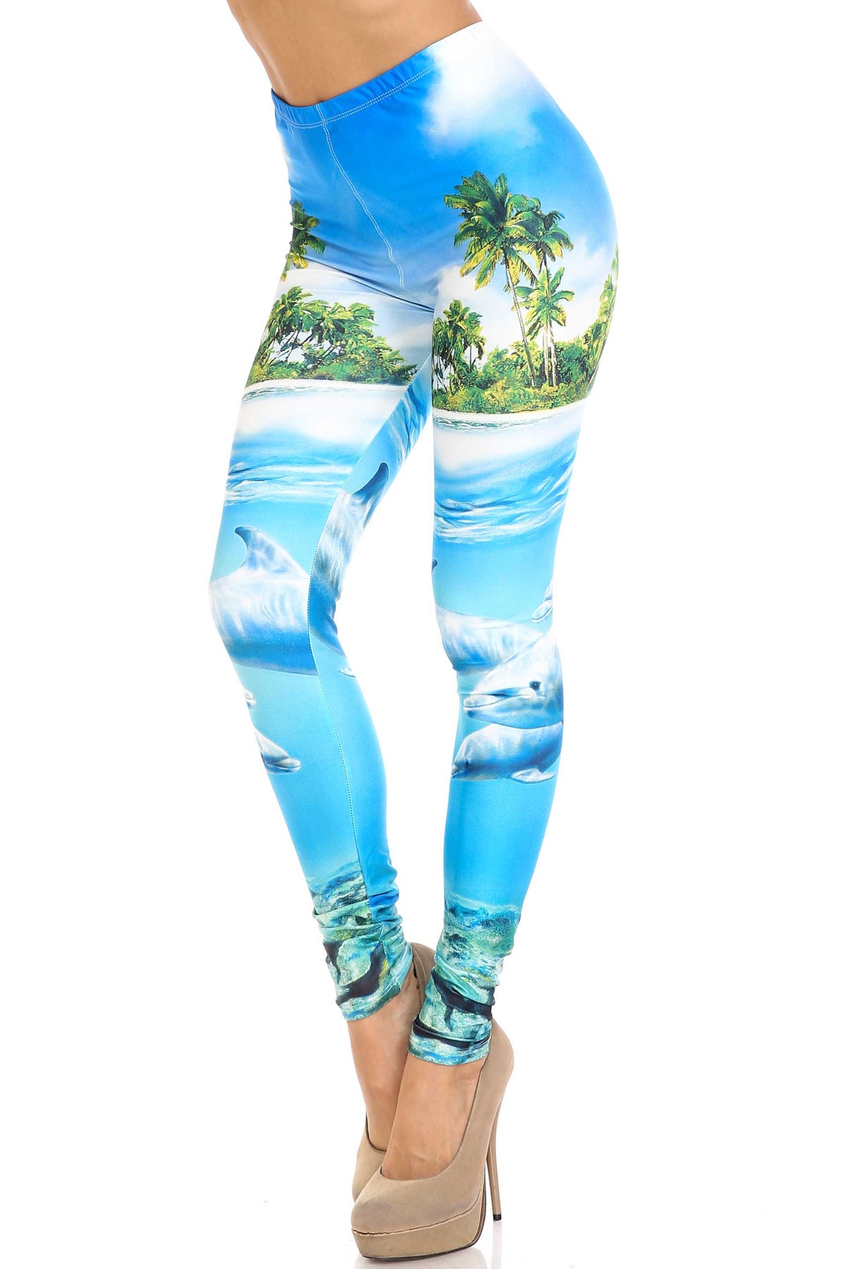 Creamy Soft Dolphin Paradise Leggings - By USA Fashion (One Size Regular,Blue)
