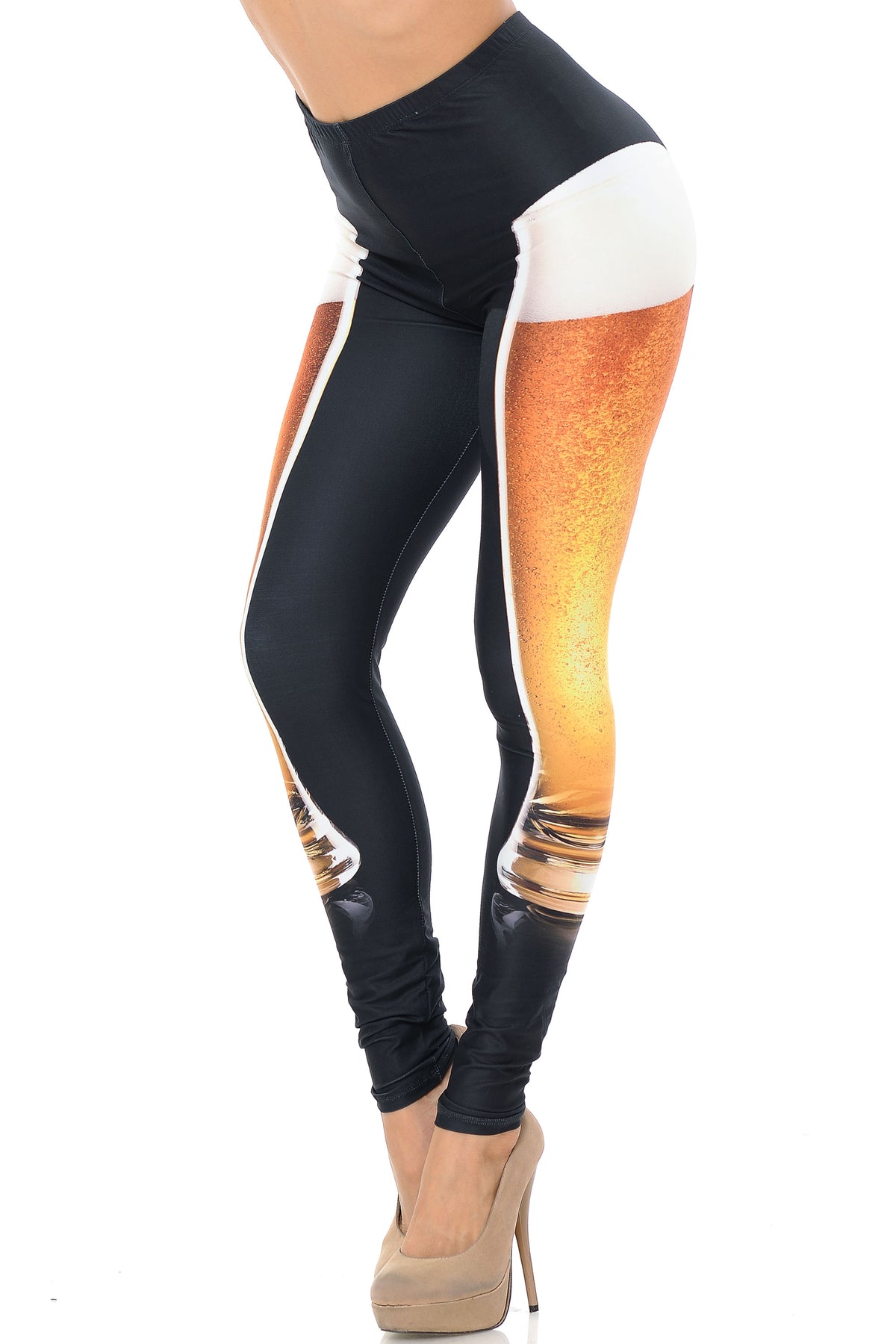 Creamy Soft Draft Beer Leggings - USA Fashion (One Size Regular,Black)