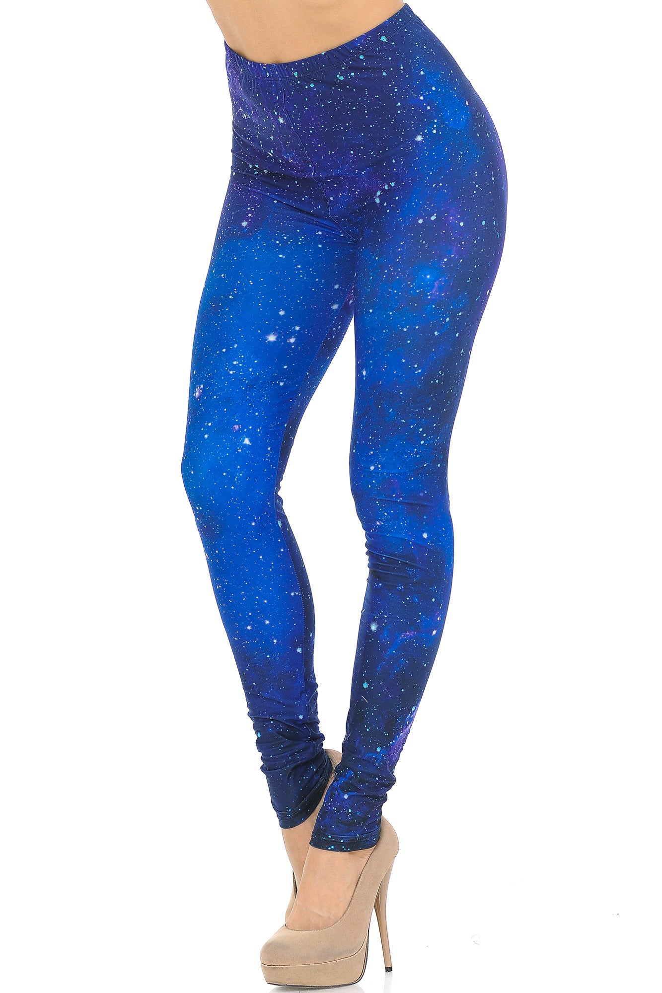 Creamy Soft Blue Galaxy Leggings - USA Fashion (One Size Regular,Blue)