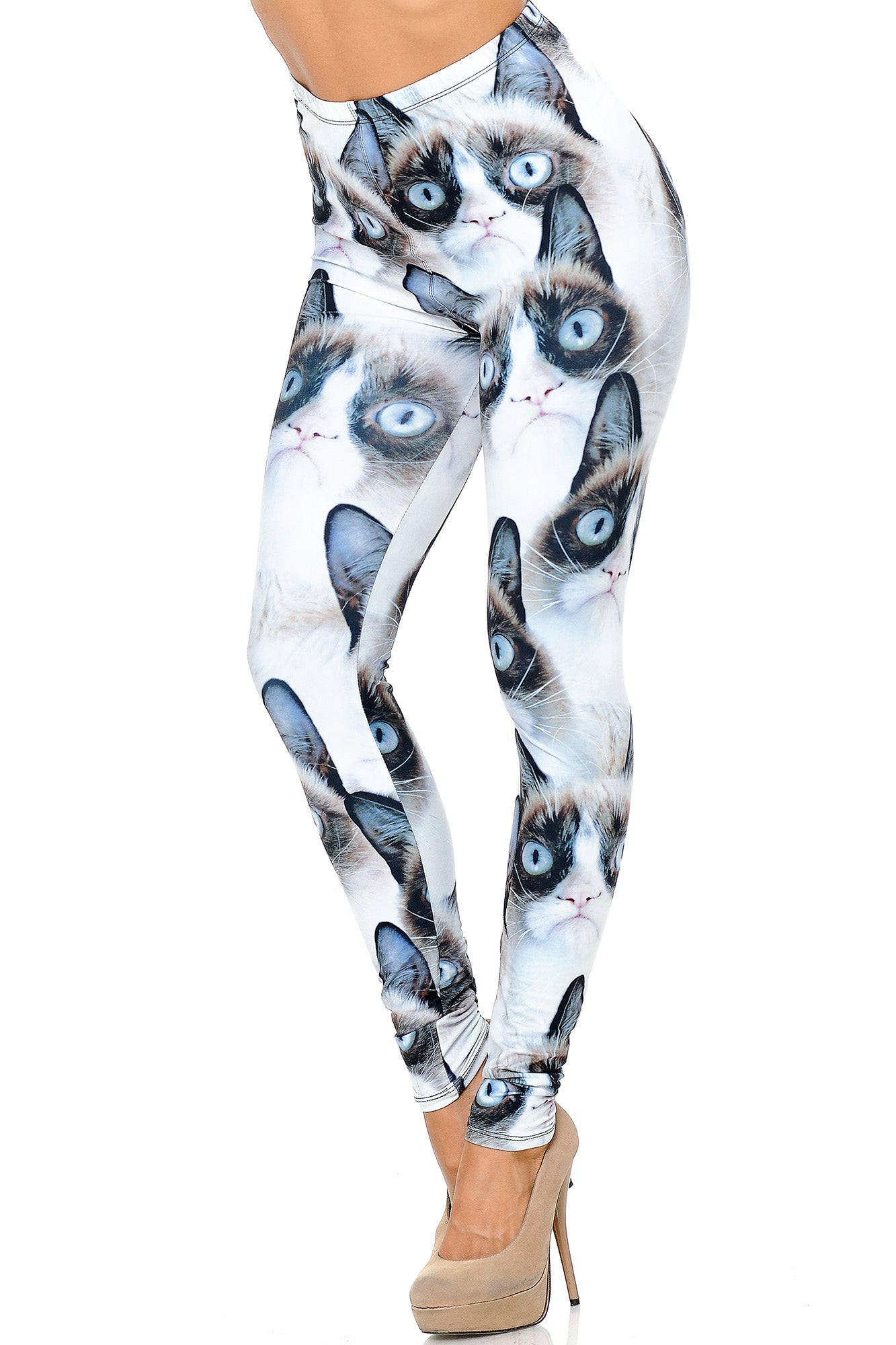 Creamy Soft Grumpy Cat Leggings - USA Fashion (One Size Regular,White)