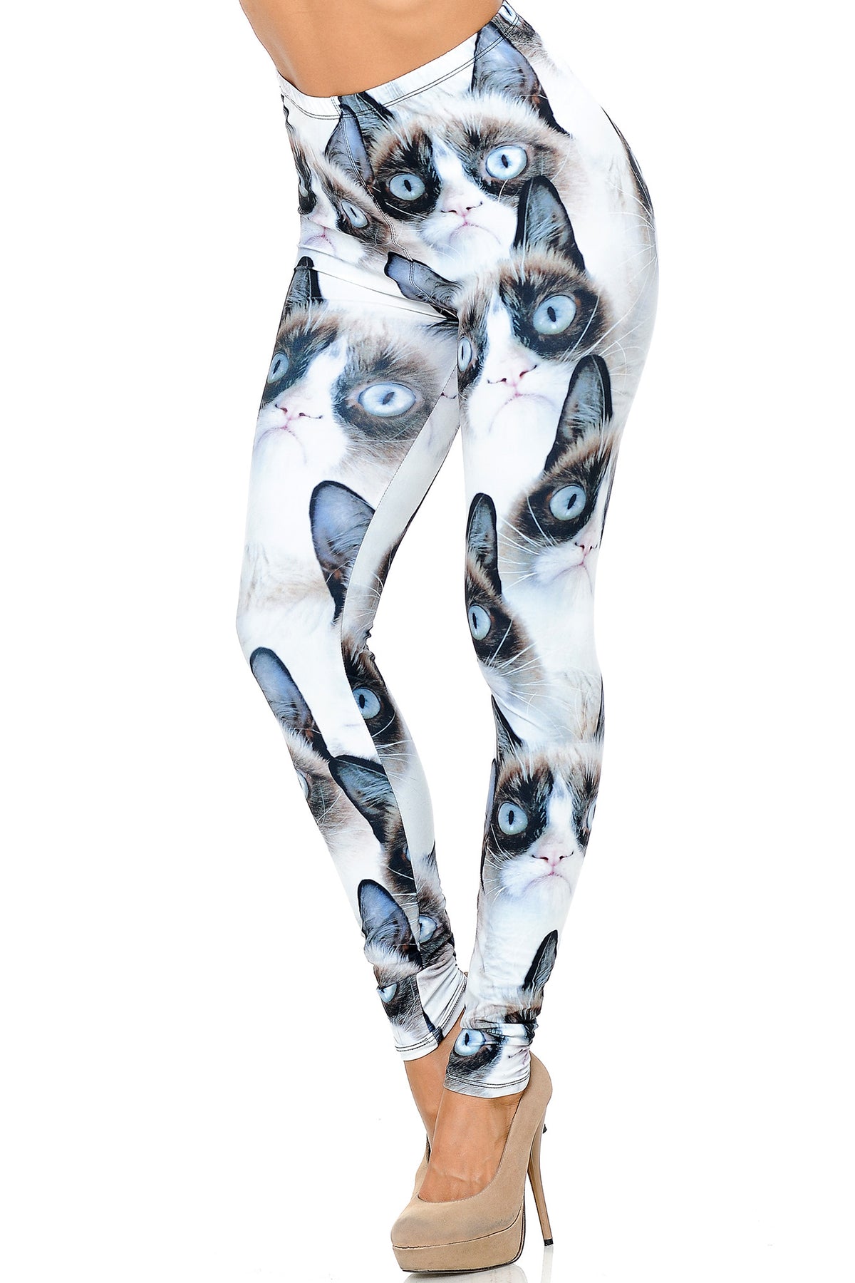 Creamy Soft Grumpy Cat Leggings - USA Fashion (One Size Regular,White)