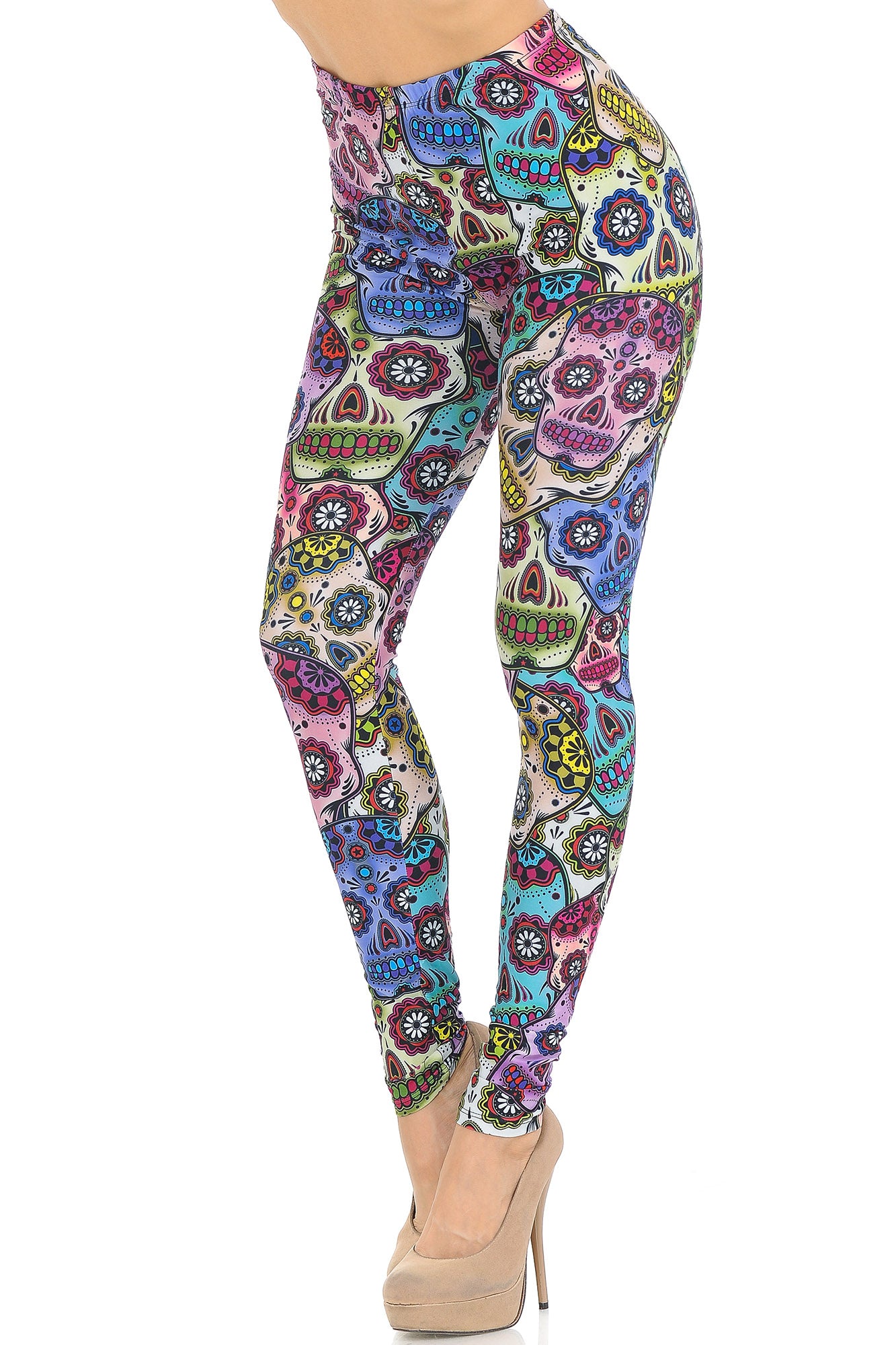 Creamy Soft Sugar Skull Extra Small Leggings - USA Fashion (XSmall One Size,Multi Color Bold)