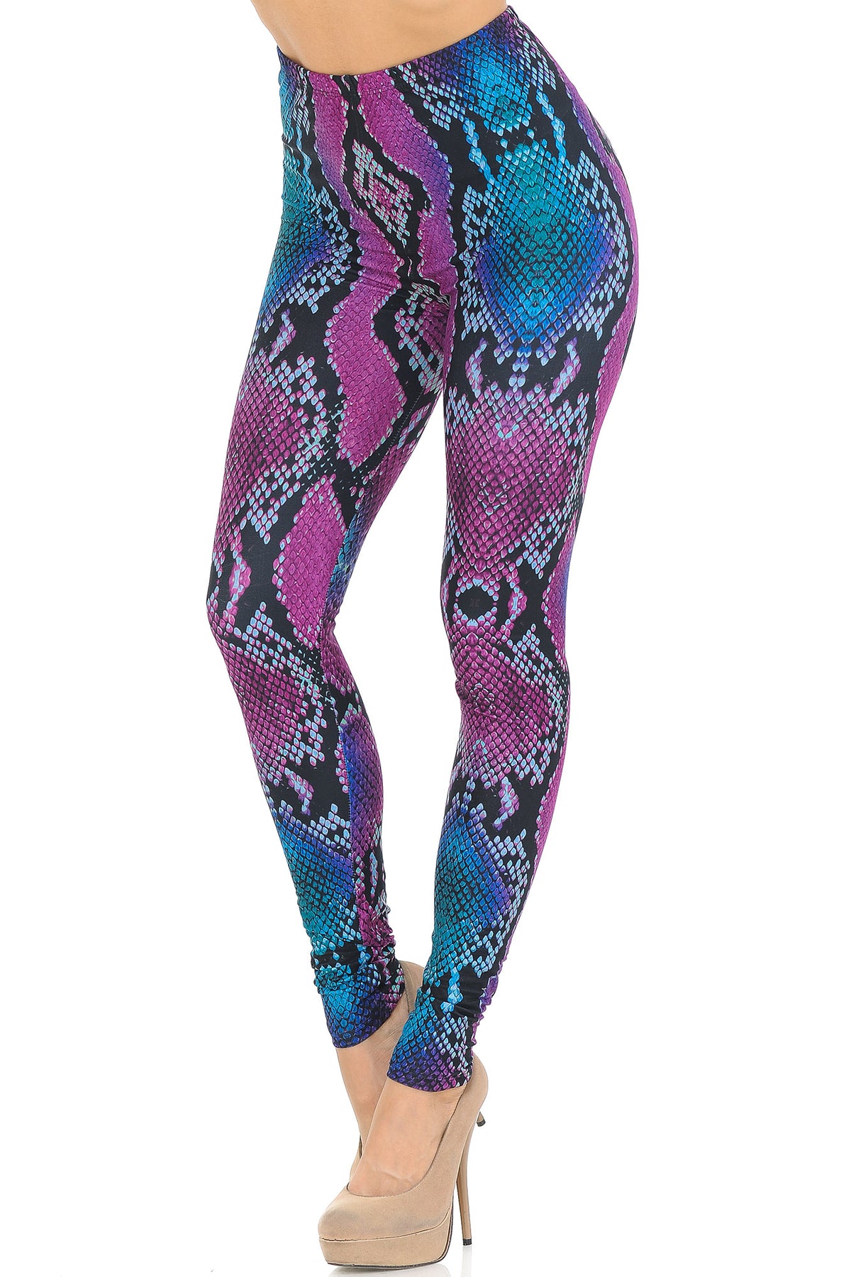 Creamy Soft Pink and Blue Snakeskin Extra Small Leggings - USA Fashion (XSmall One Size,Fuchsia)