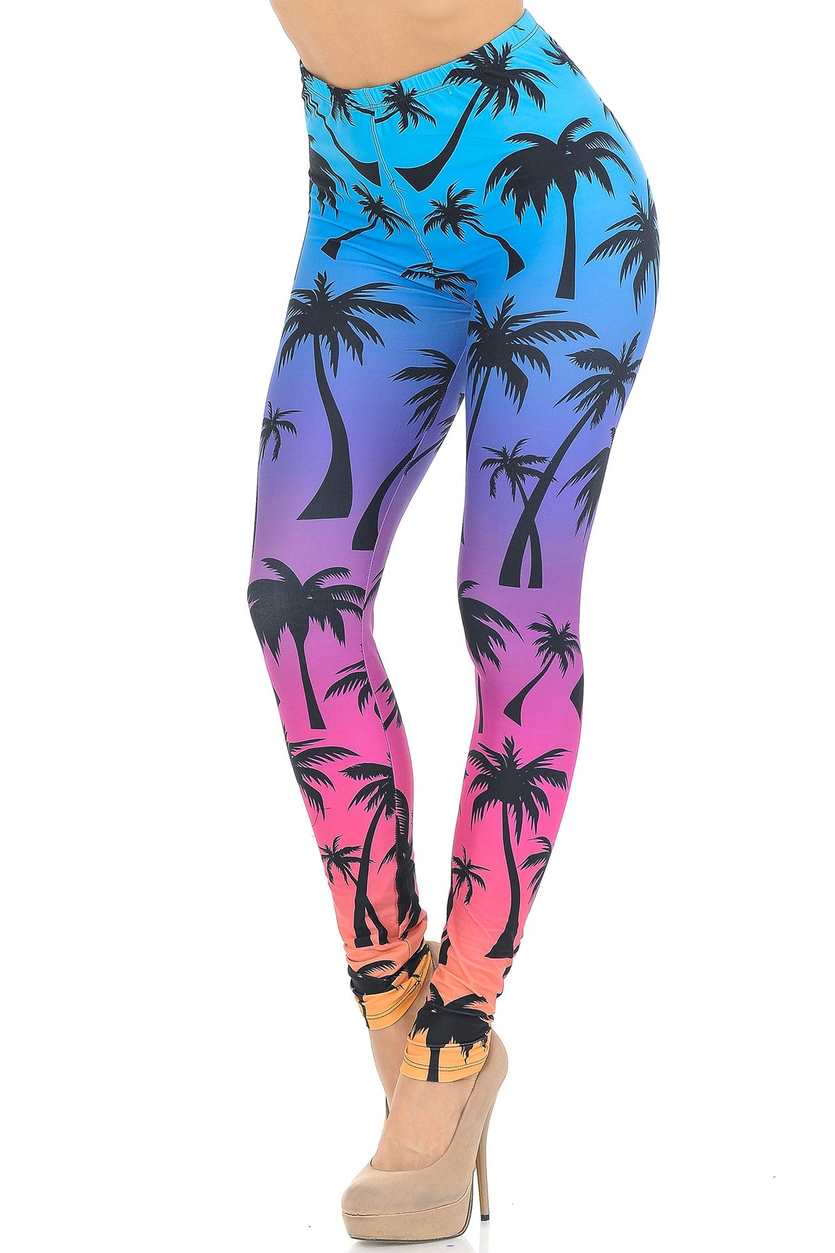 Creamy Soft Ombre Palm Tree Extra Small Leggings - USA Fashion (XSmall One Size,Multi Color Bold)