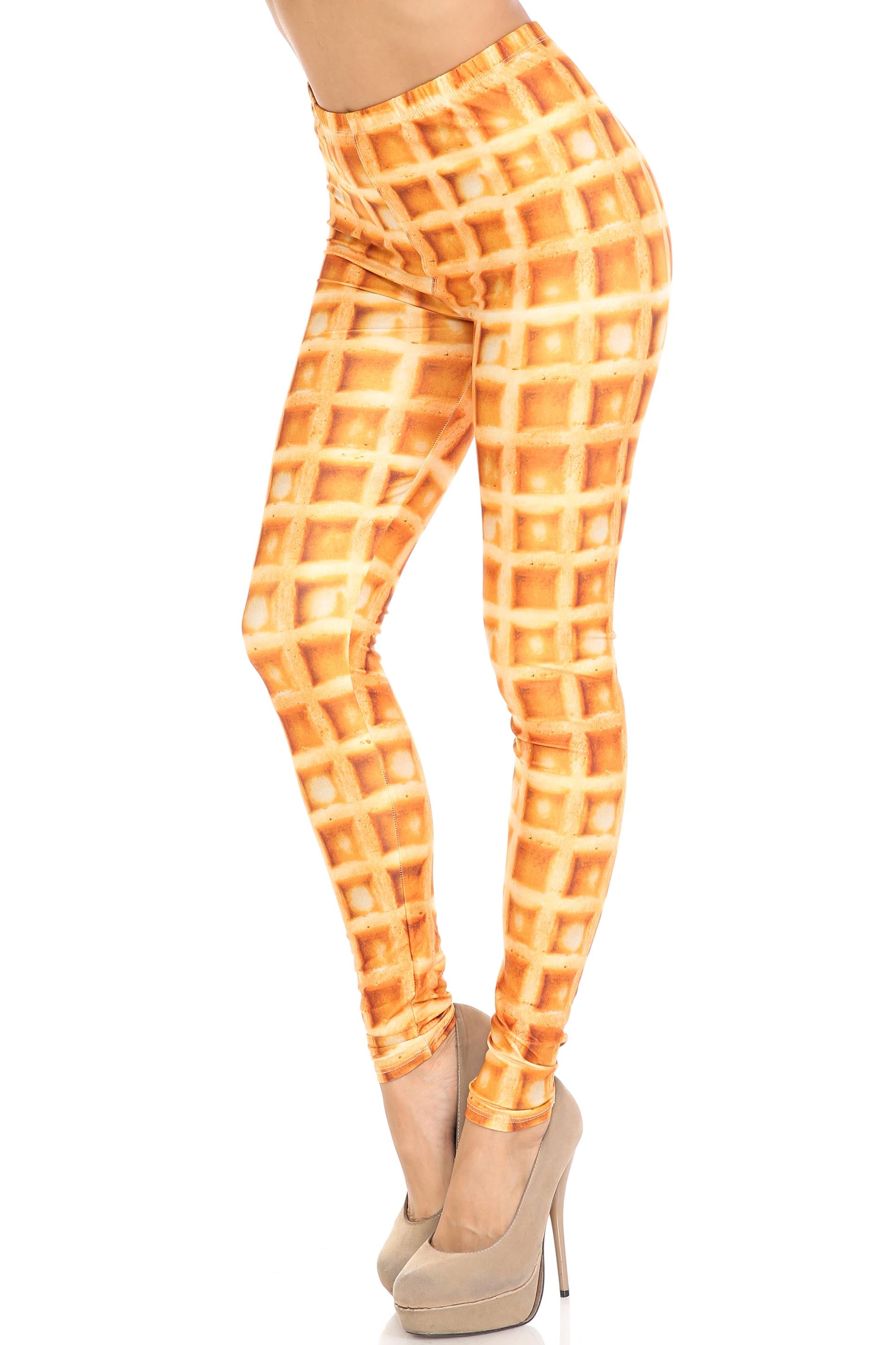 Creamy Soft Waffle Leggings - By USA Fashion (One Size Regular,Beige)