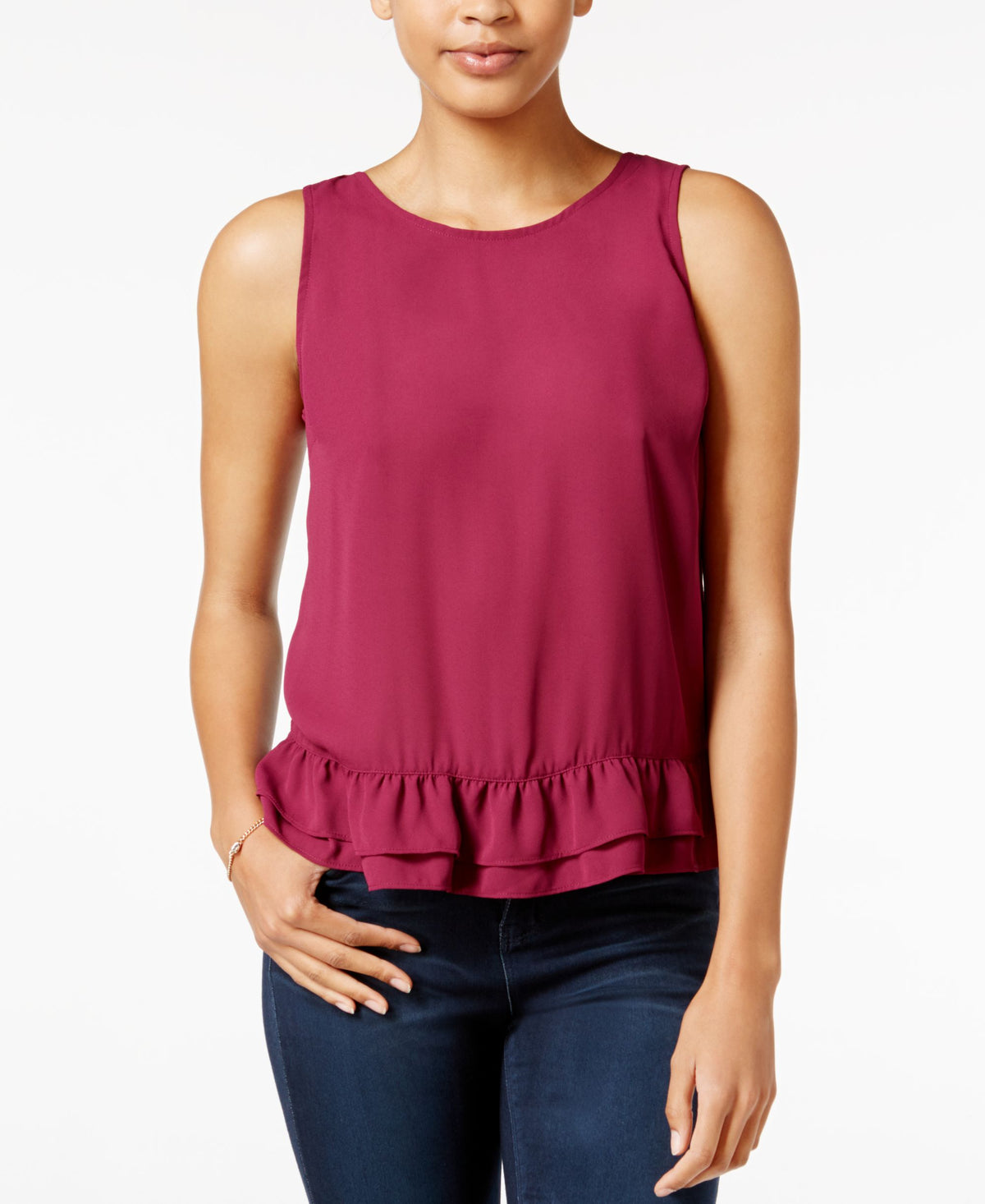Maison Jules Womens Ruffled Sleeveless Blouse