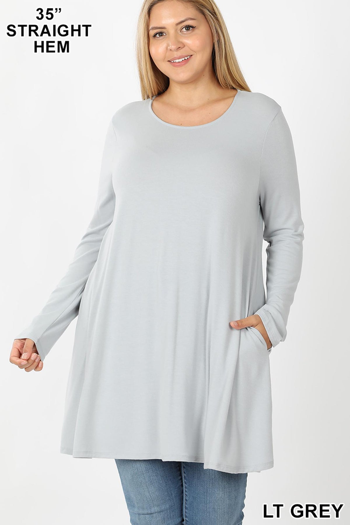 Long Sleeve Plus Size Swing Tunic with Pockets