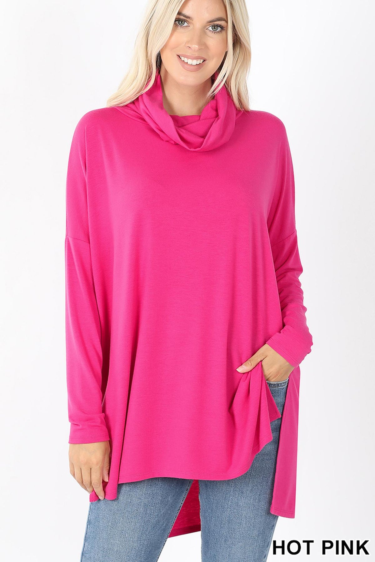 Cowl Neck Hi-Low Long Sleeve Top