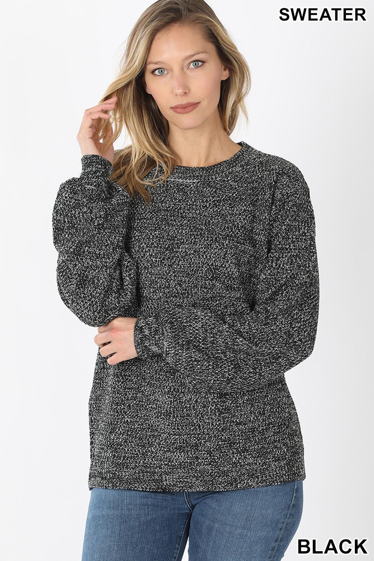 Balloon Sleeve Melange Sweater