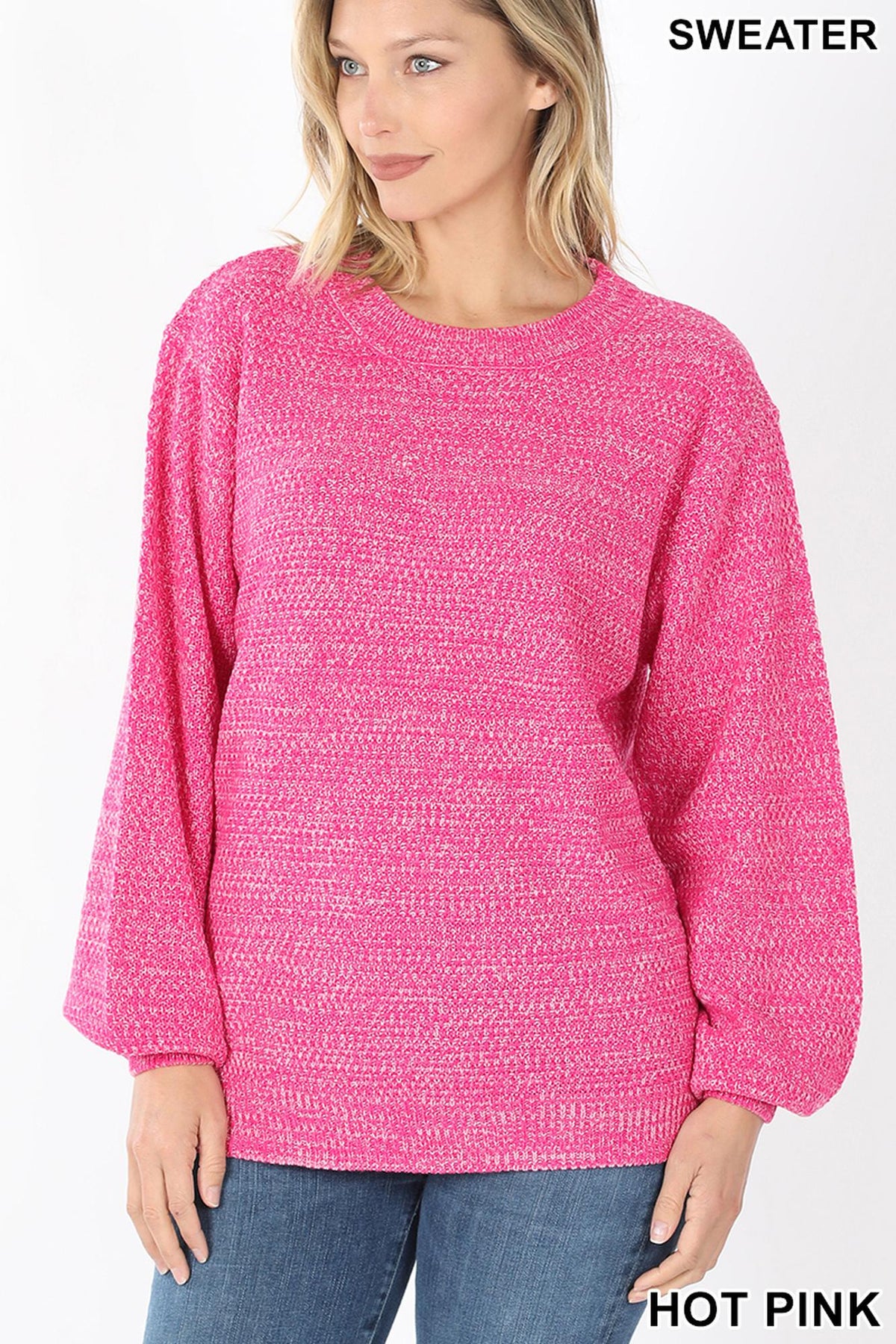 Balloon Sleeve Melange Sweater