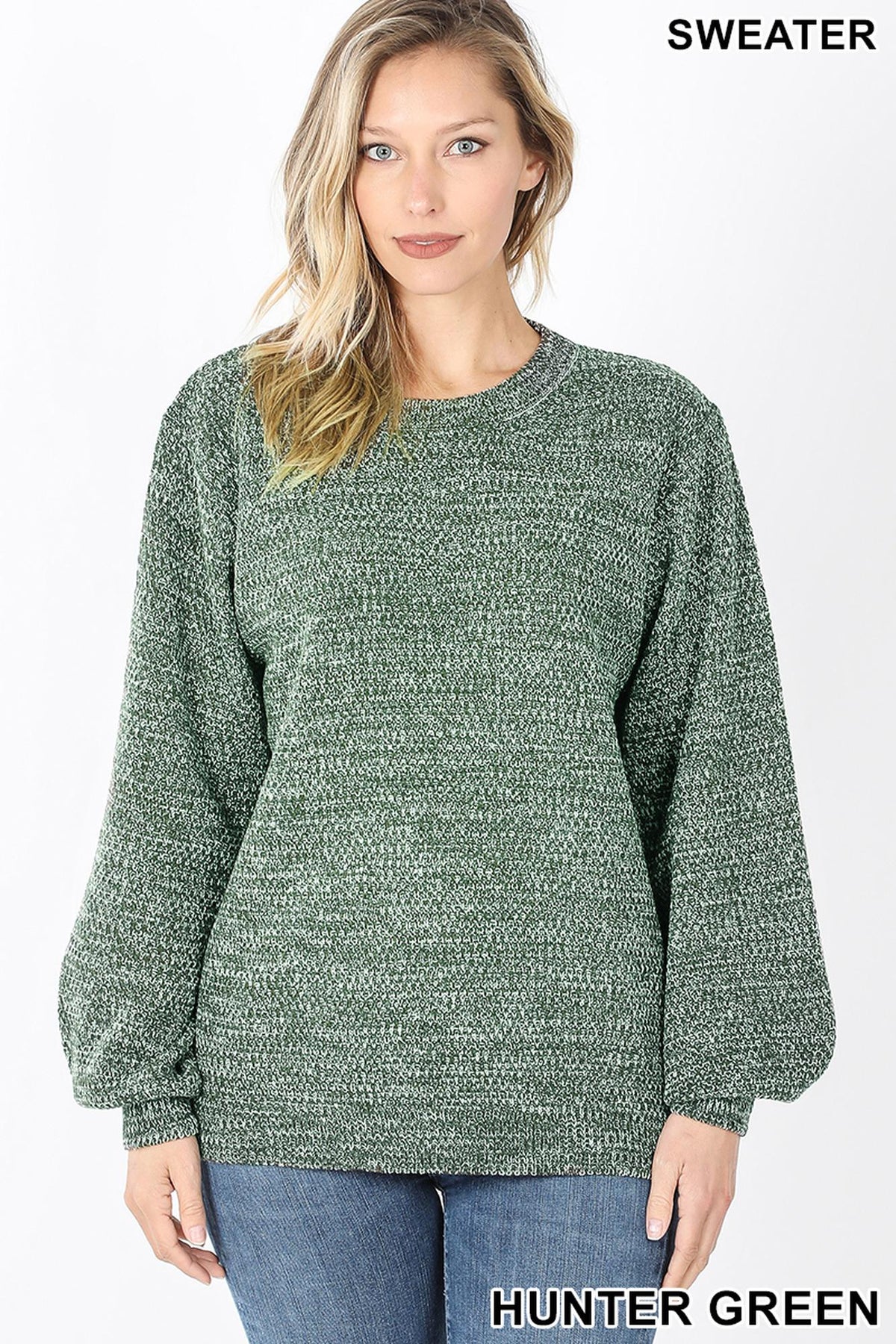 Balloon Sleeve Melange Sweater