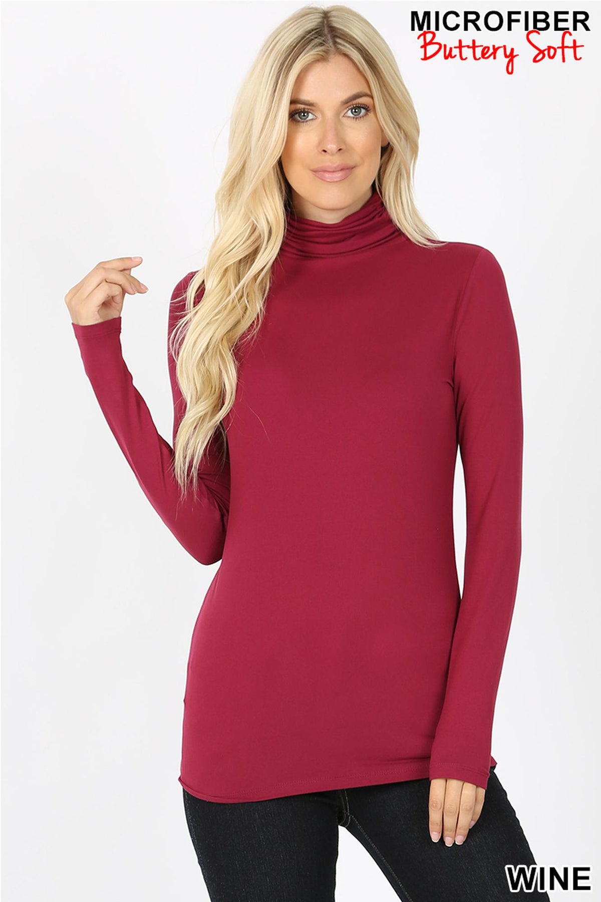 Brushed Microfiber Mock Neck Top