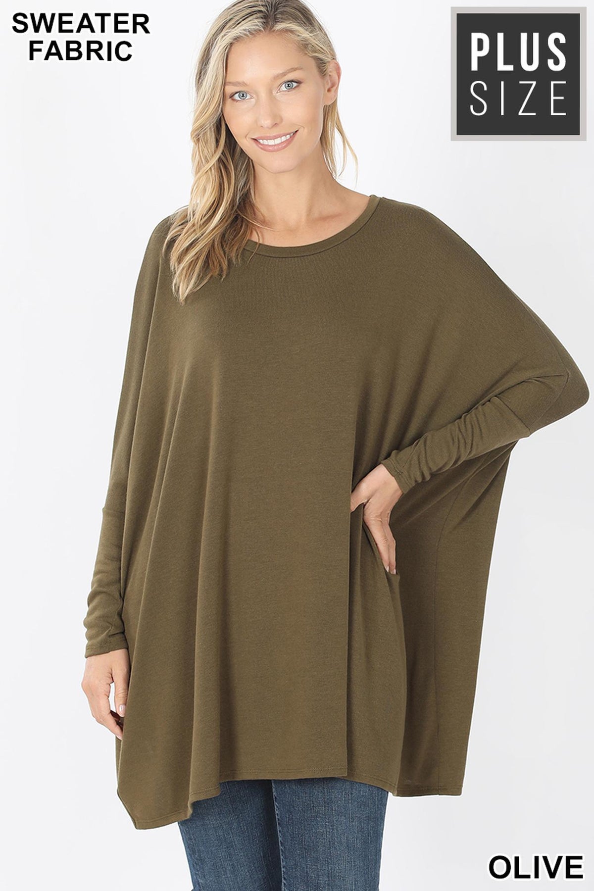 Oversized Round Neck Poncho Plus Size Sweater