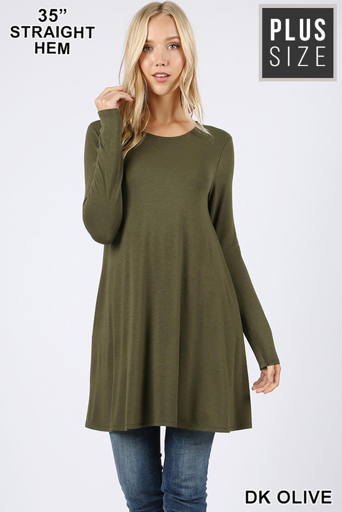 Long Sleeve Plus Size Swing Tunic with Pockets