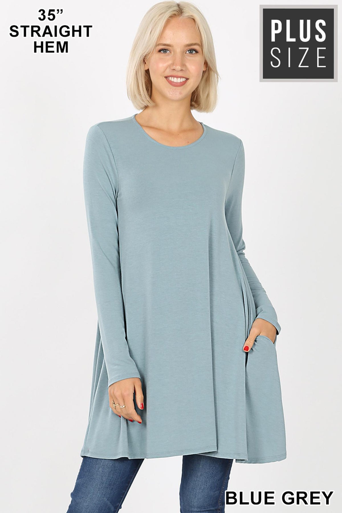 Long Sleeve Plus Size Swing Tunic with Pockets