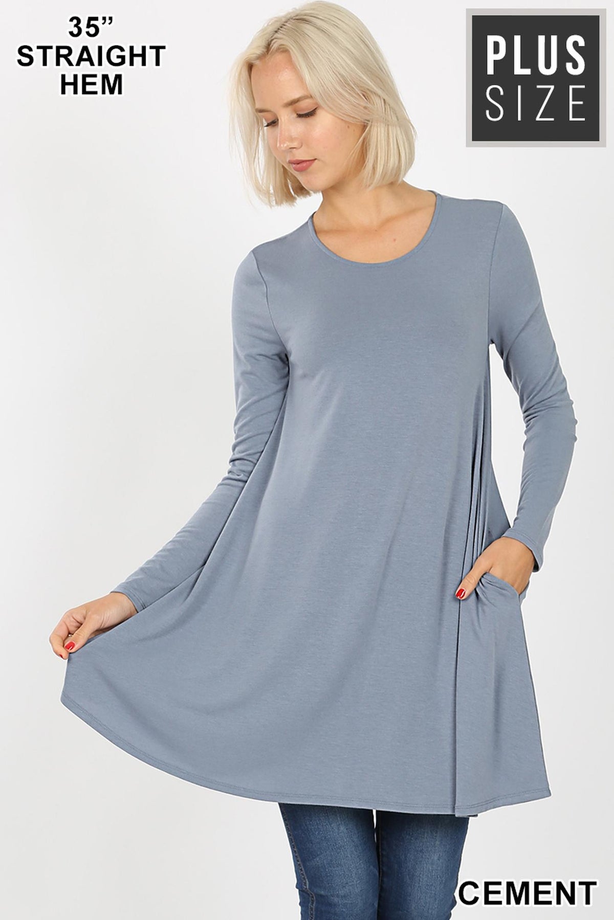 Long Sleeve Plus Size Swing Tunic with Pockets