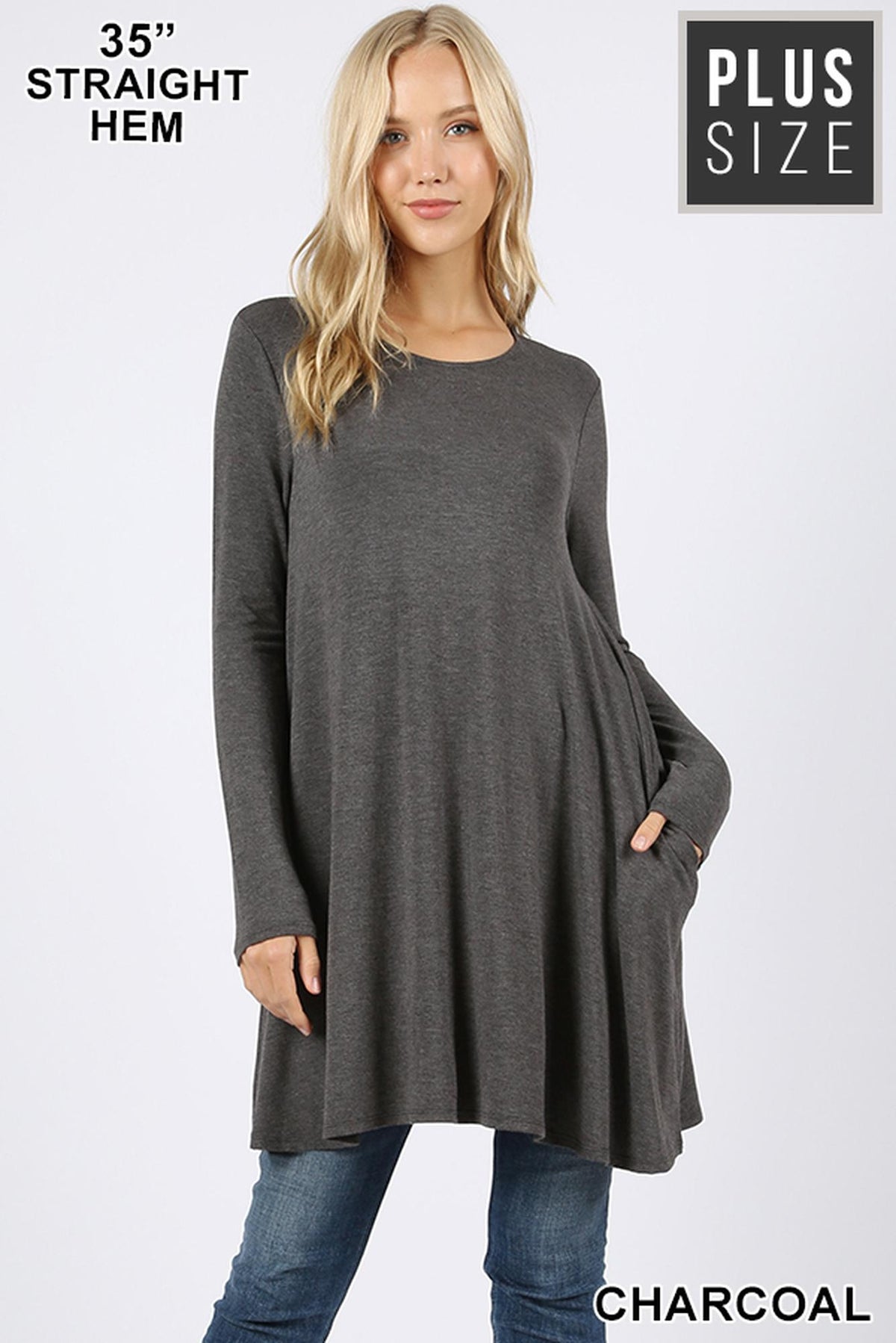 Long Sleeve Plus Size Swing Tunic with Pockets