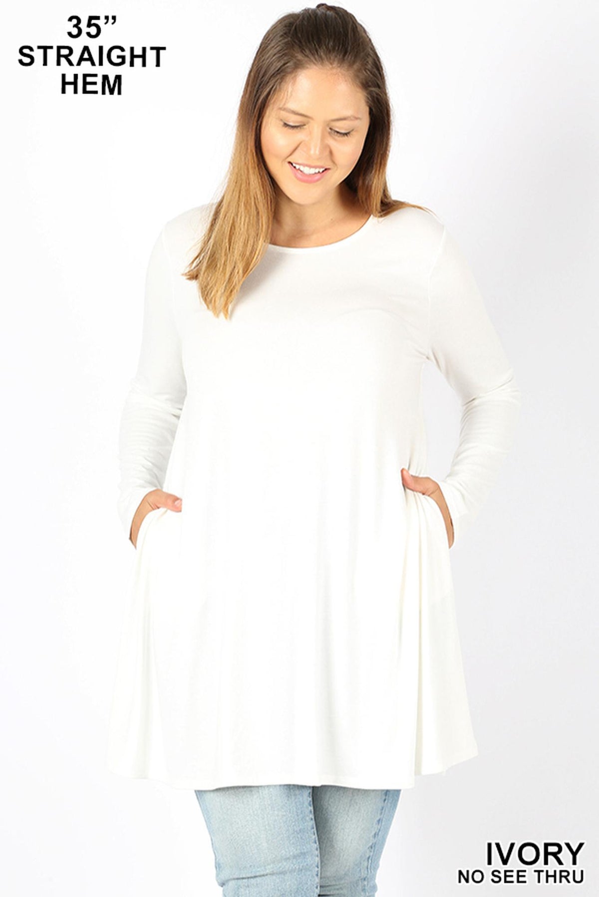 Long Sleeve Plus Size Swing Tunic with Pockets