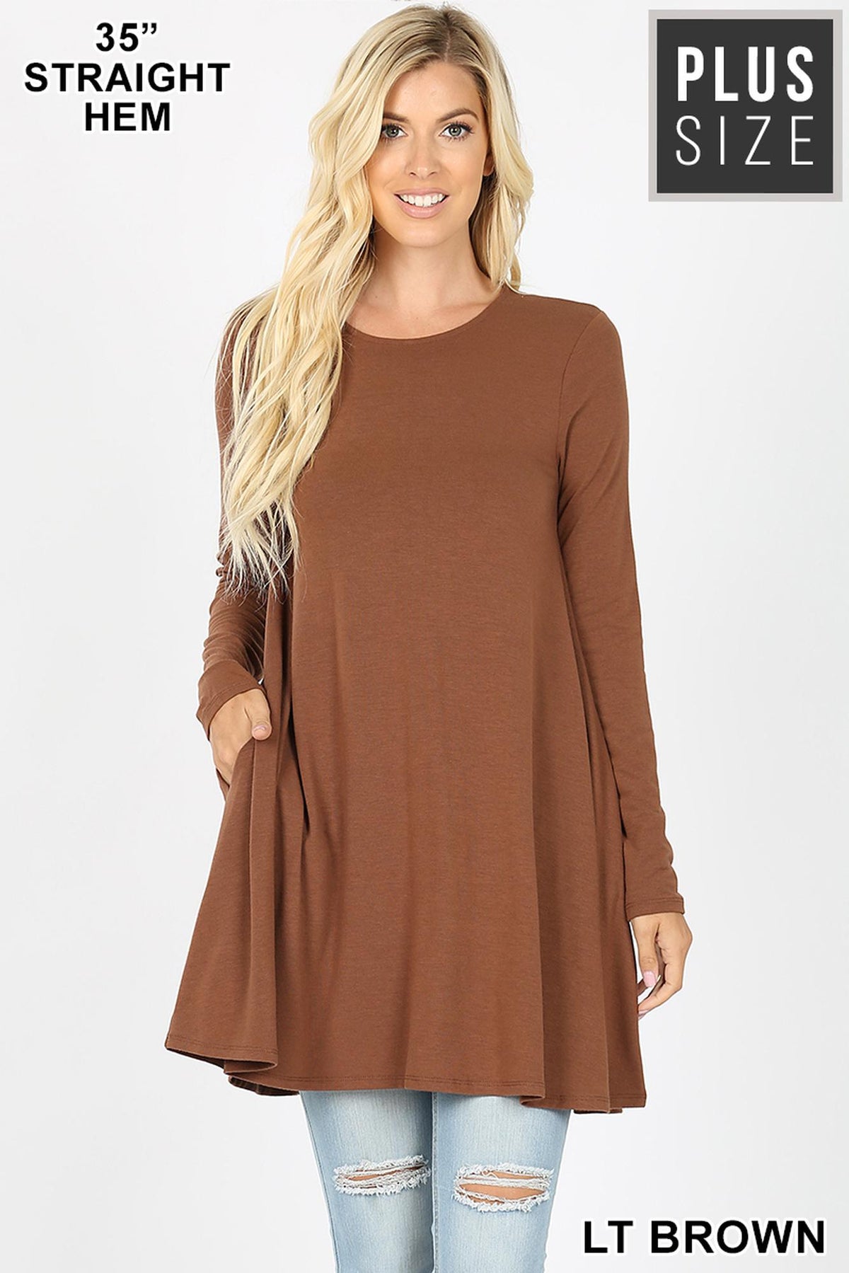 Long Sleeve Plus Size Swing Tunic with Pockets