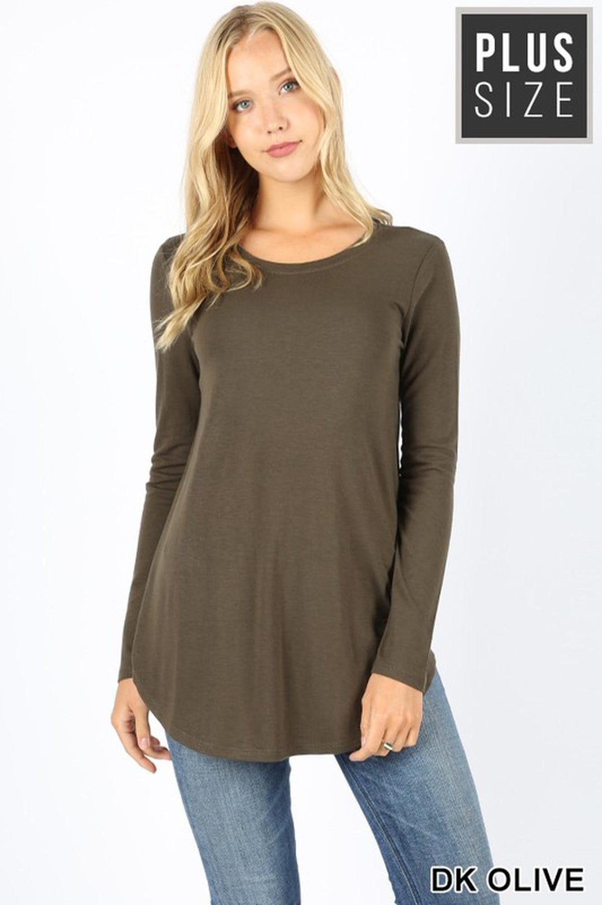 Premium Round Neck Round Hem Long Sleeve Plus Size Top