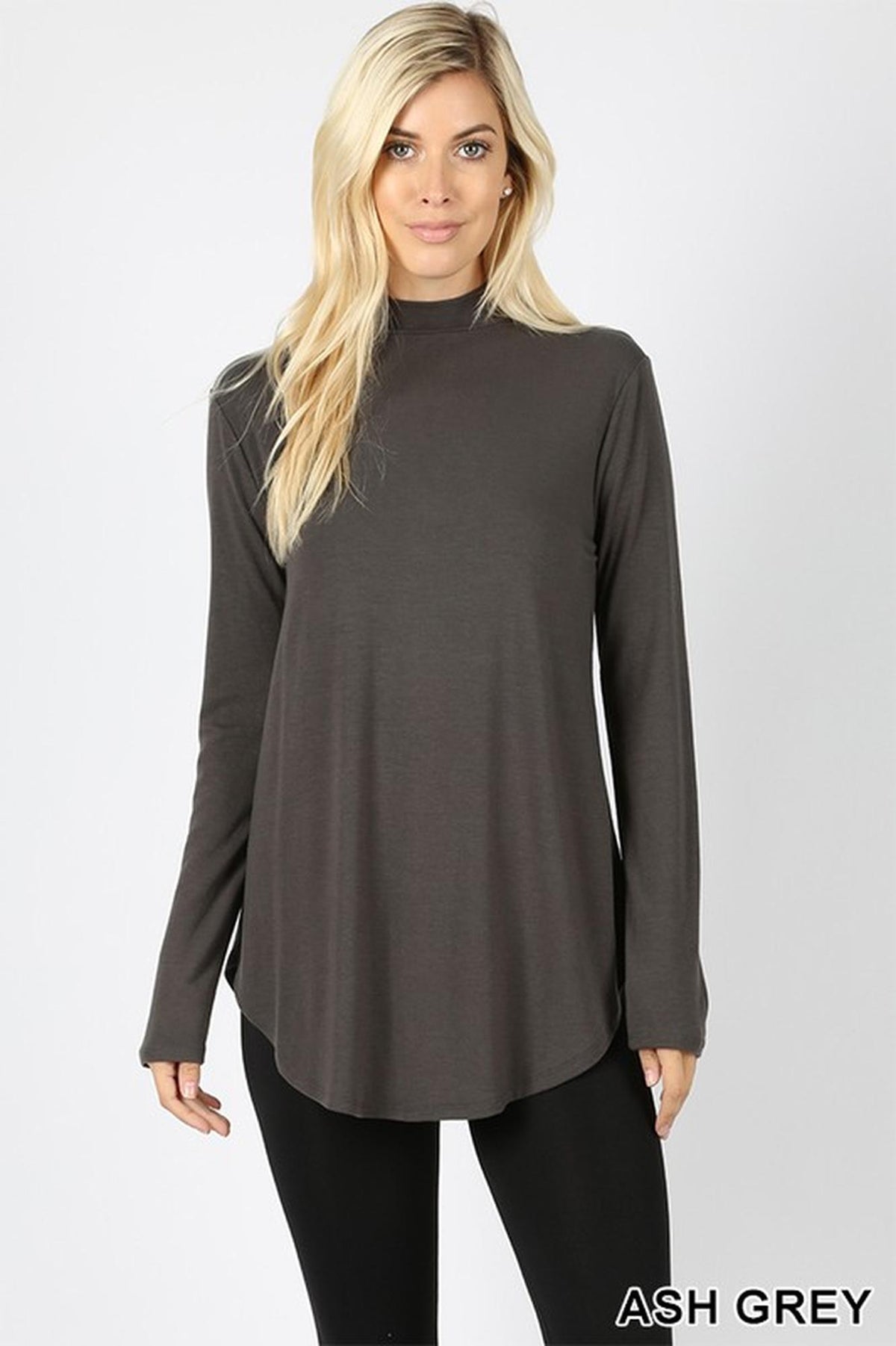 Premium Long Sleeve Mock Neck Round Hem Plus Size Top