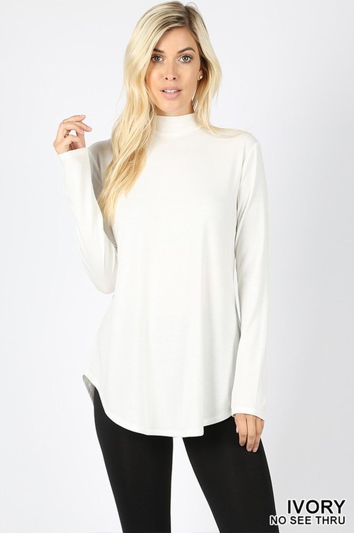 Premium Long Sleeve Mock Neck Round Hem Plus Size Top