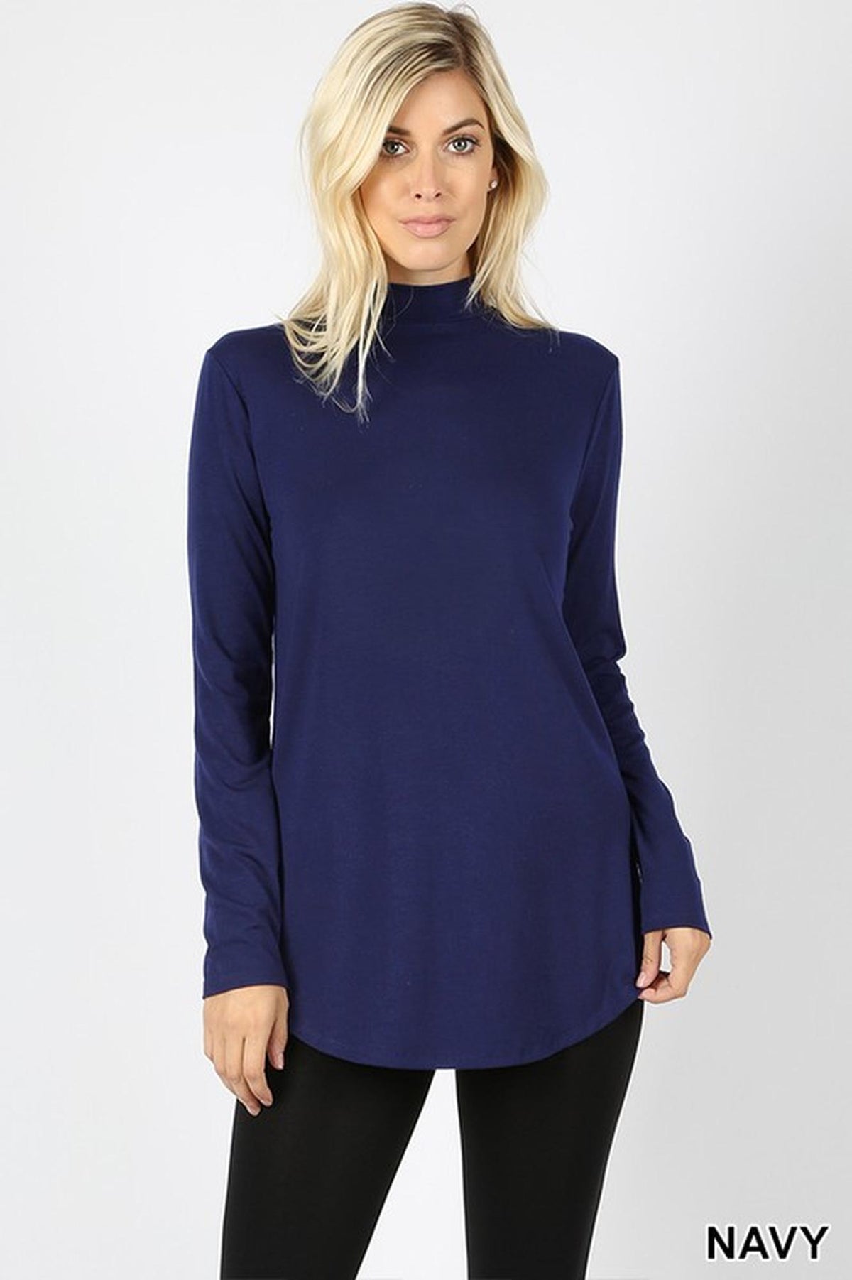 Premium Long Sleeve Mock Neck Round Hem Plus Size Top