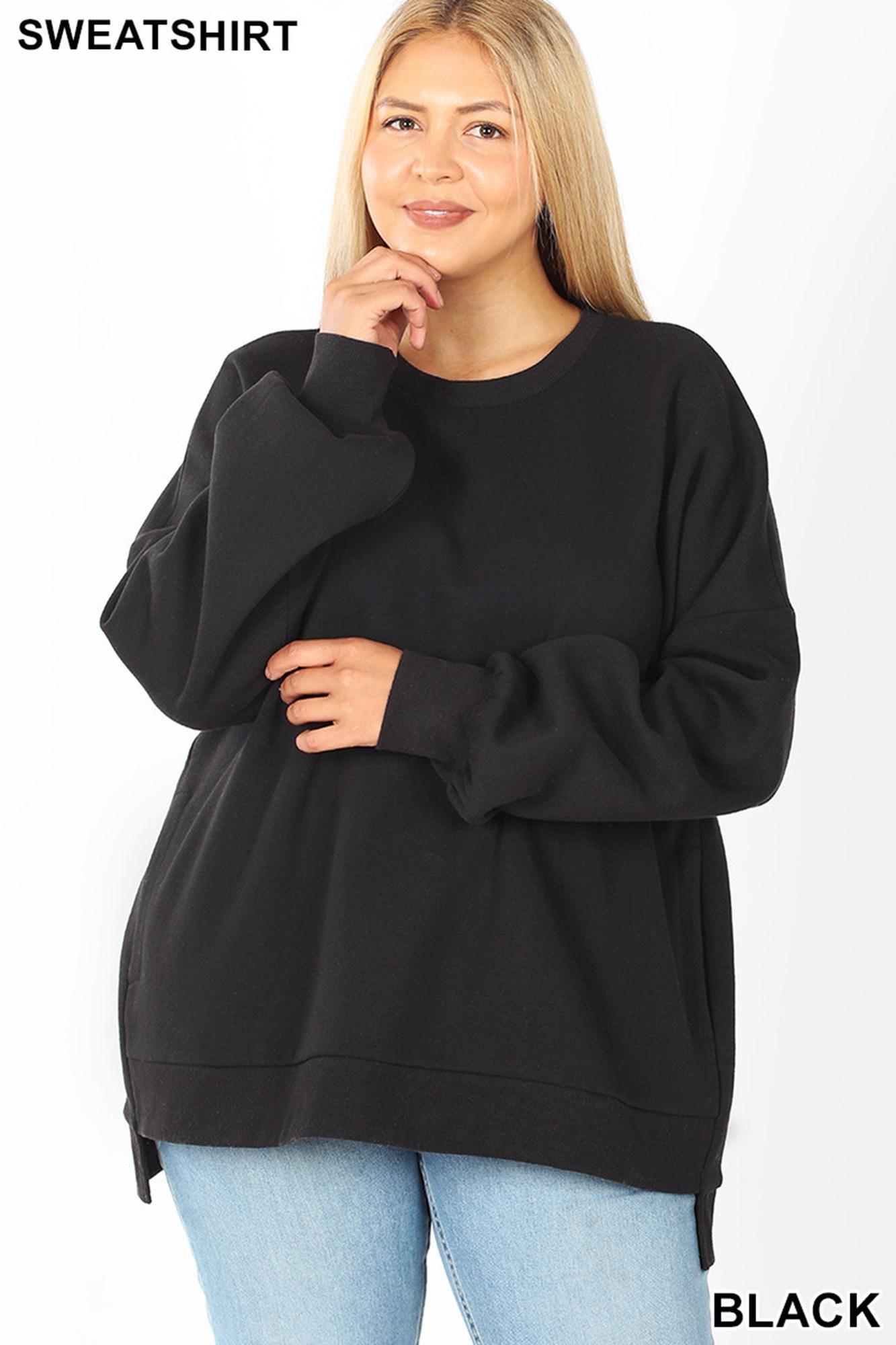 Crew Neck Hi-Low Pullover Top with Side Pockets