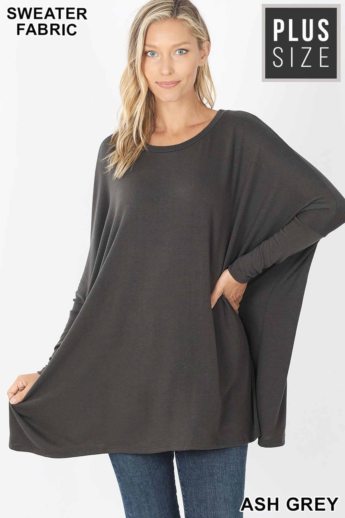 Oversized Round Neck Poncho Plus Size Sweater