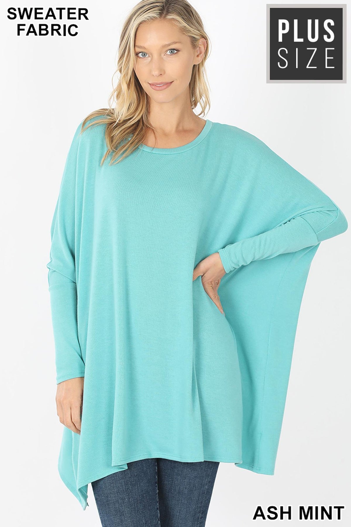 Oversized Round Neck Poncho Plus Size Sweater