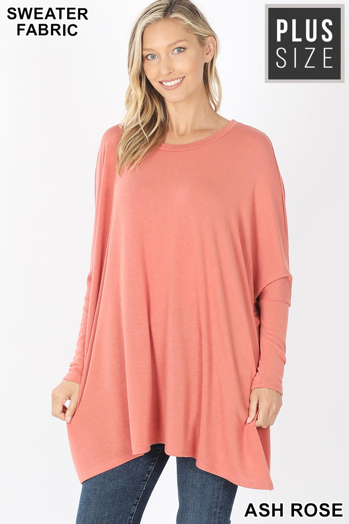 Oversized Round Neck Poncho Plus Size Sweater