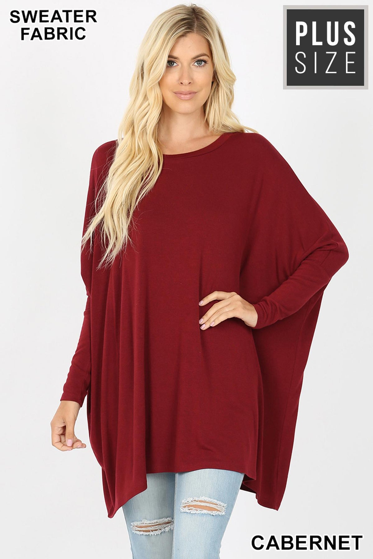 Oversized Round Neck Poncho Plus Size Sweater