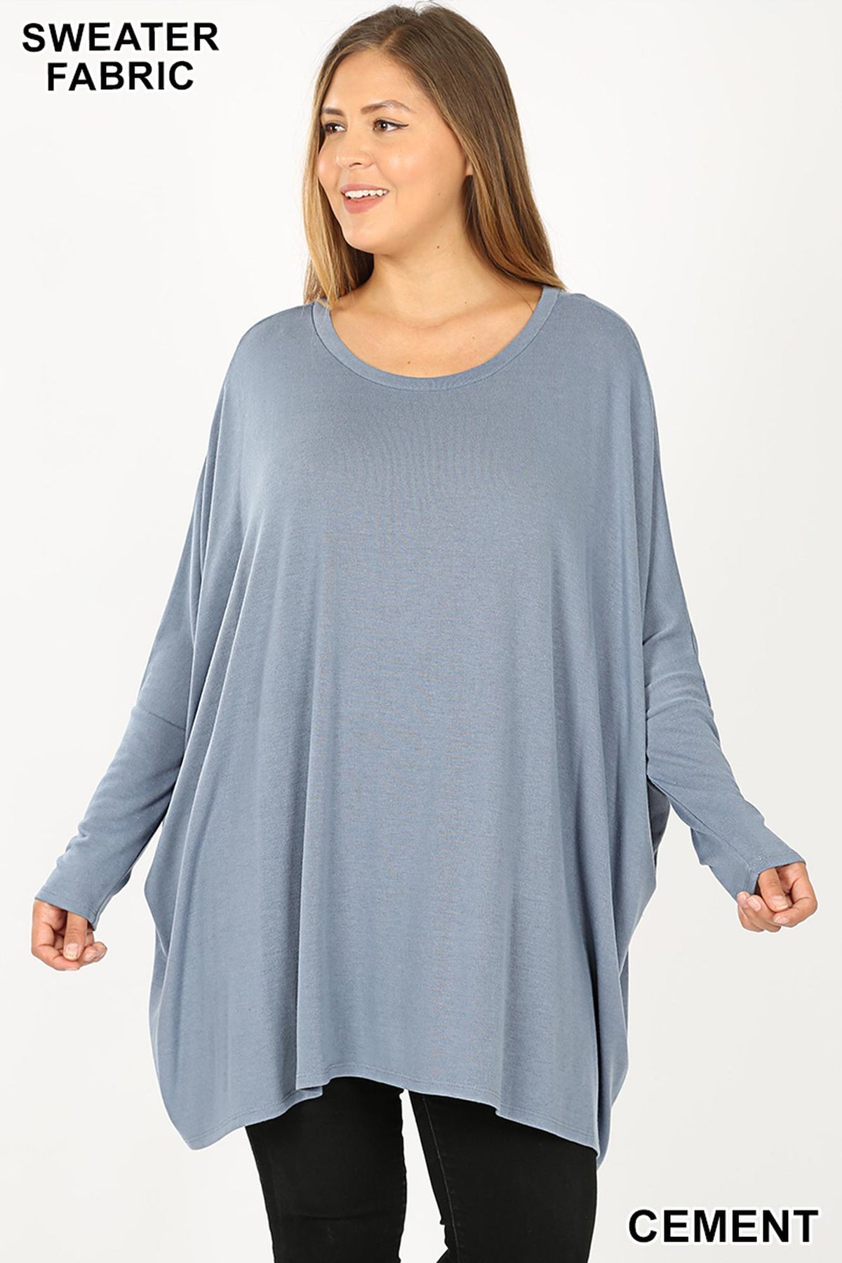 Oversized Round Neck Poncho Plus Size Sweater