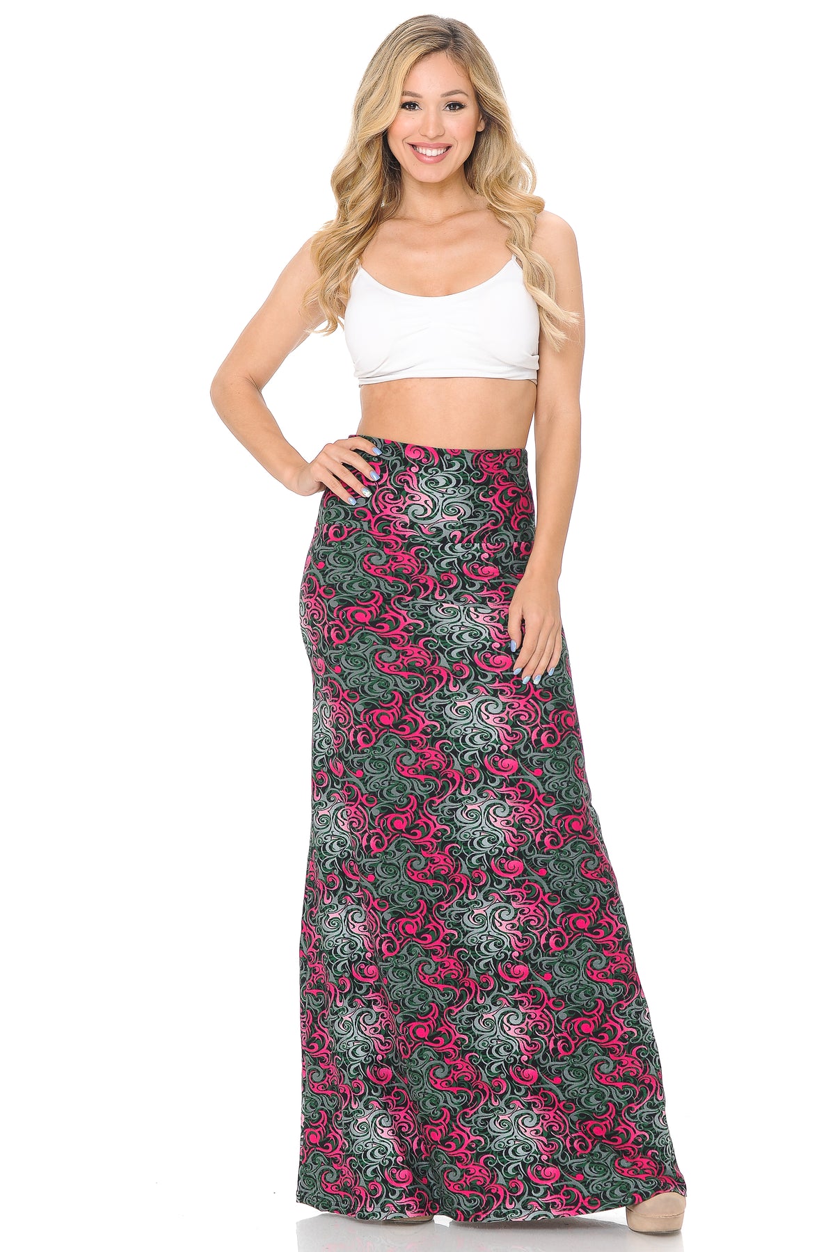 Buttery Soft Fuchsia Tangled Swirl Plus Size Maxi Skirt (One Size Plus,Fuchsia)
