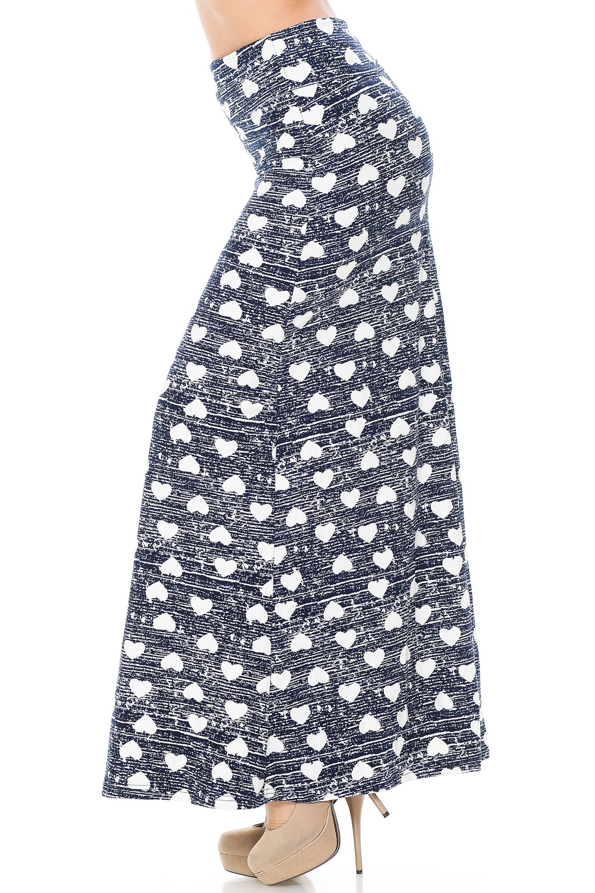 Buttery Soft Rustic Hearts Maxi Skirt (One Size Regular,Blue)