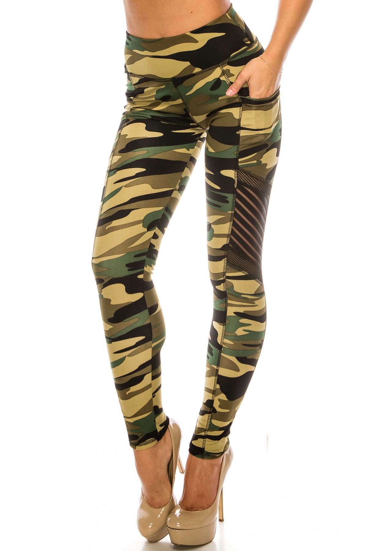Green Camouflage Serrated Mesh High Waisted Sport Leggings