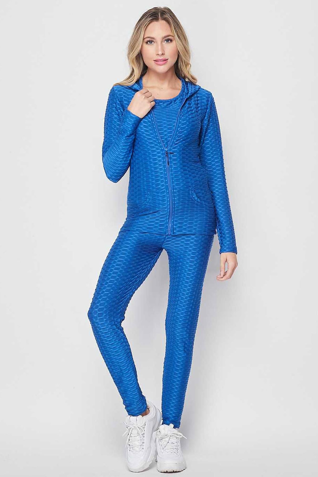 3 Piece Scrunch Butt Leggings Tank Top and Hooded Jacket Set
