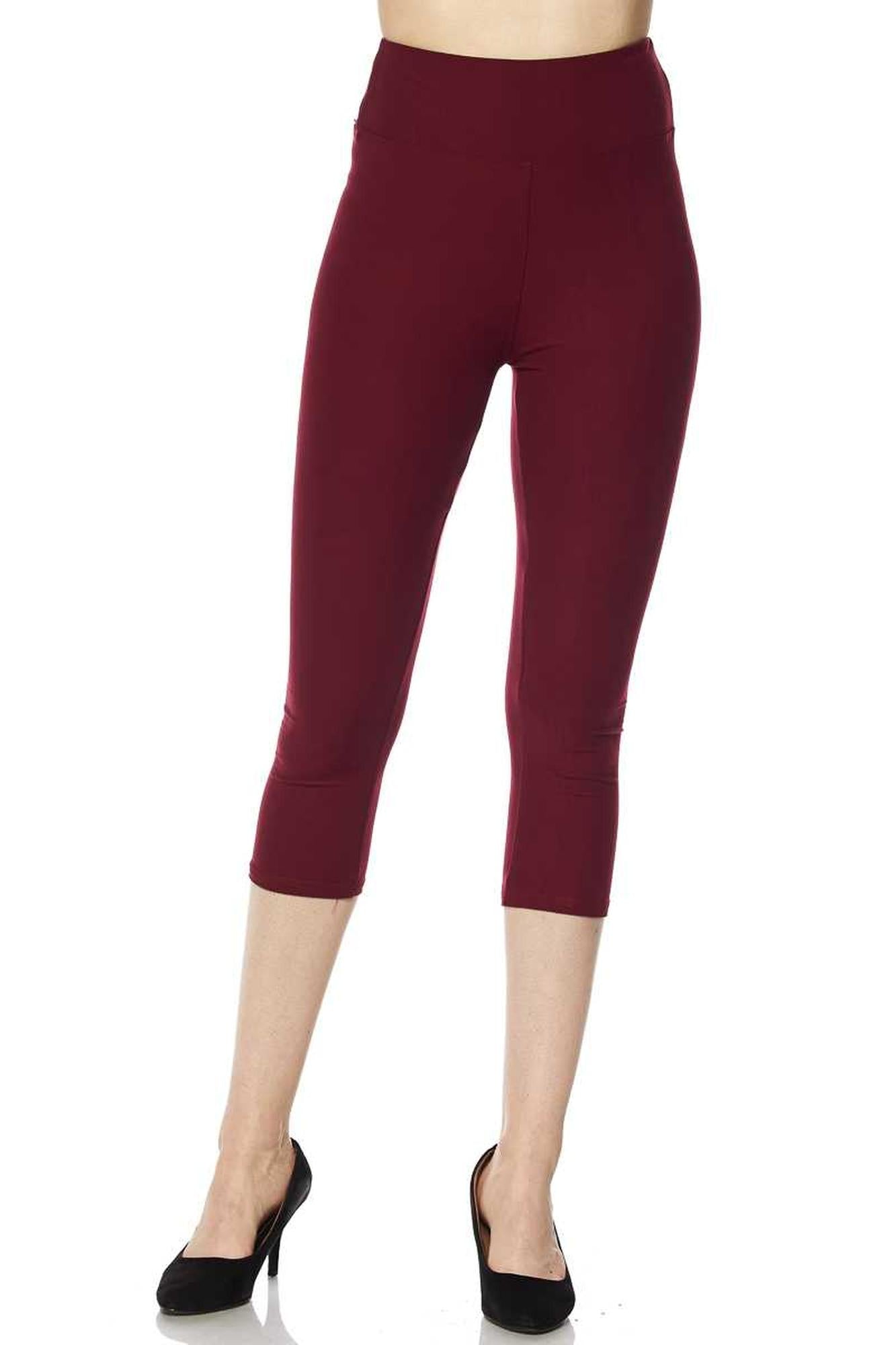 Brushed Basic Solid High Waisted Plus Size Capris - 3 Inch - New Mix