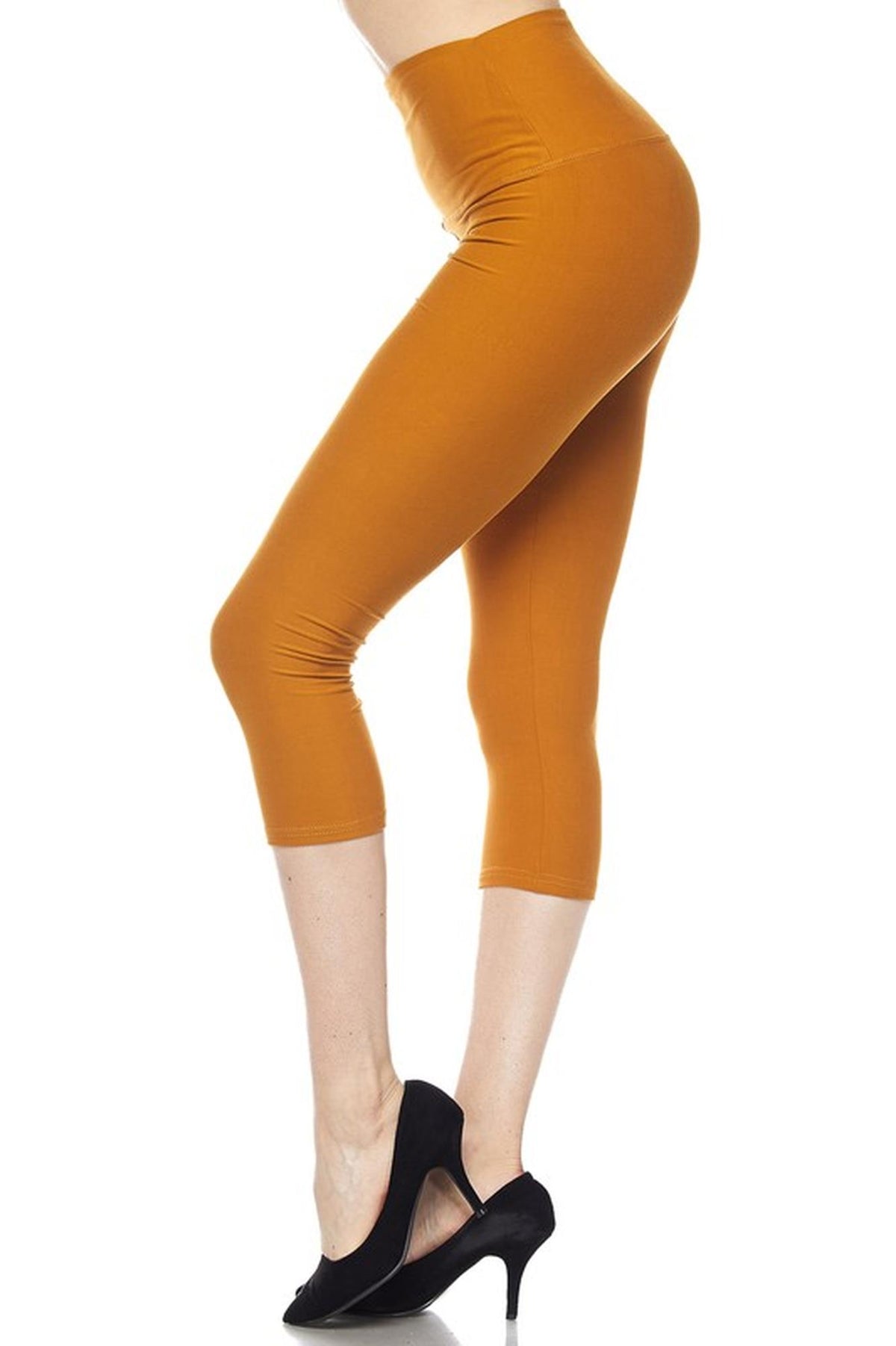 Brushed Basic Solid High Waisted Plus Size Capris - 5 Inch - New Mix