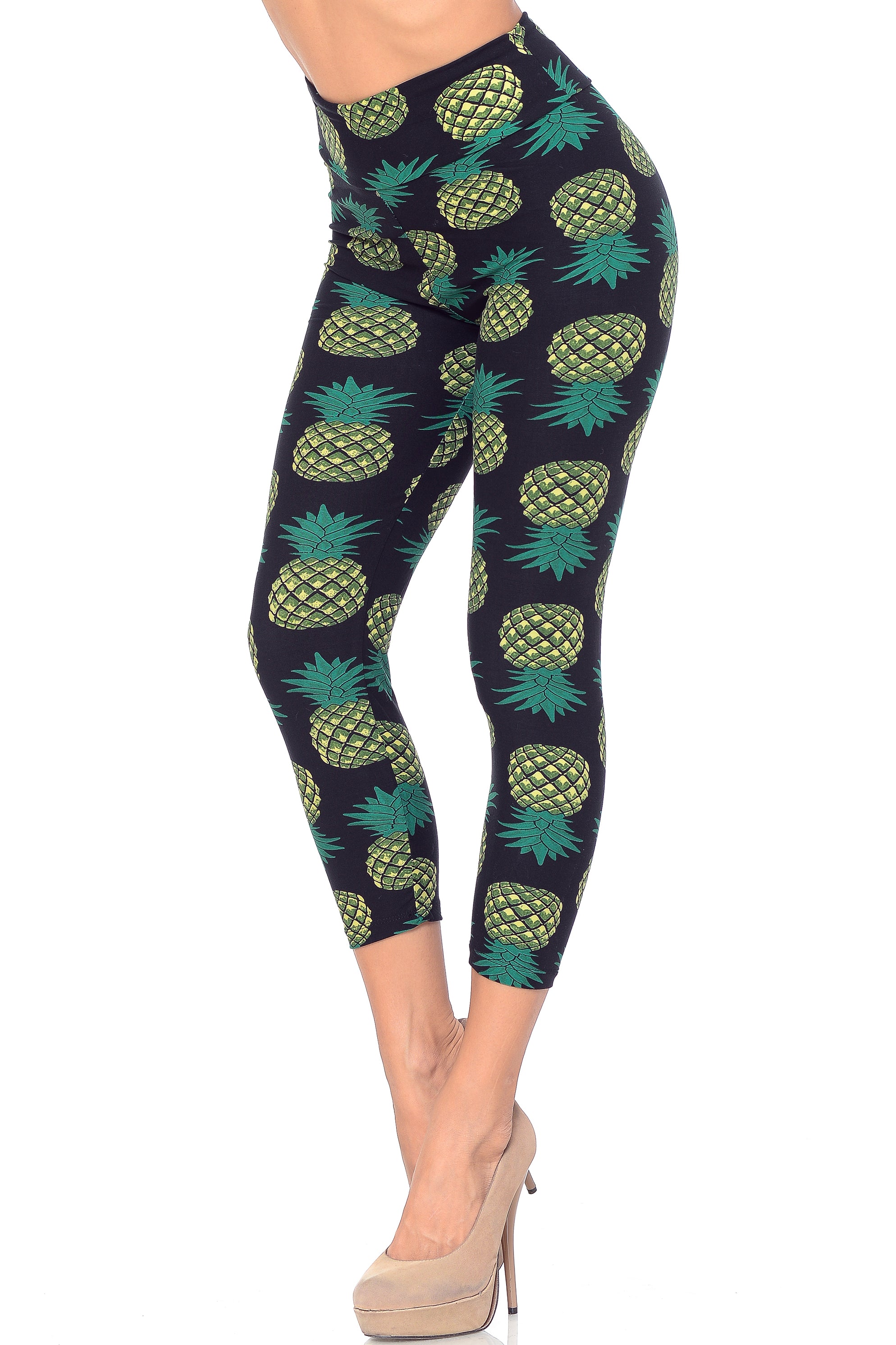 Buttery Smooth Green Pineapple High Wasited Plus Size Capri - EEVEE