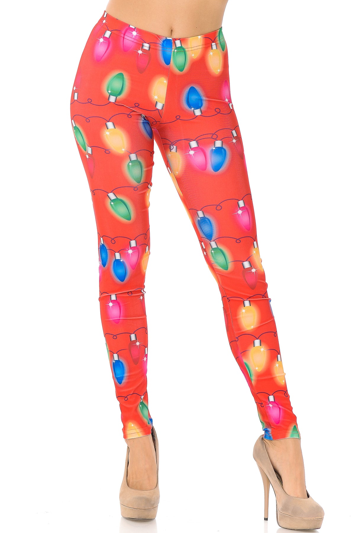 Ruby Red Colorful Christmas Lights Leggings - Plus Size
