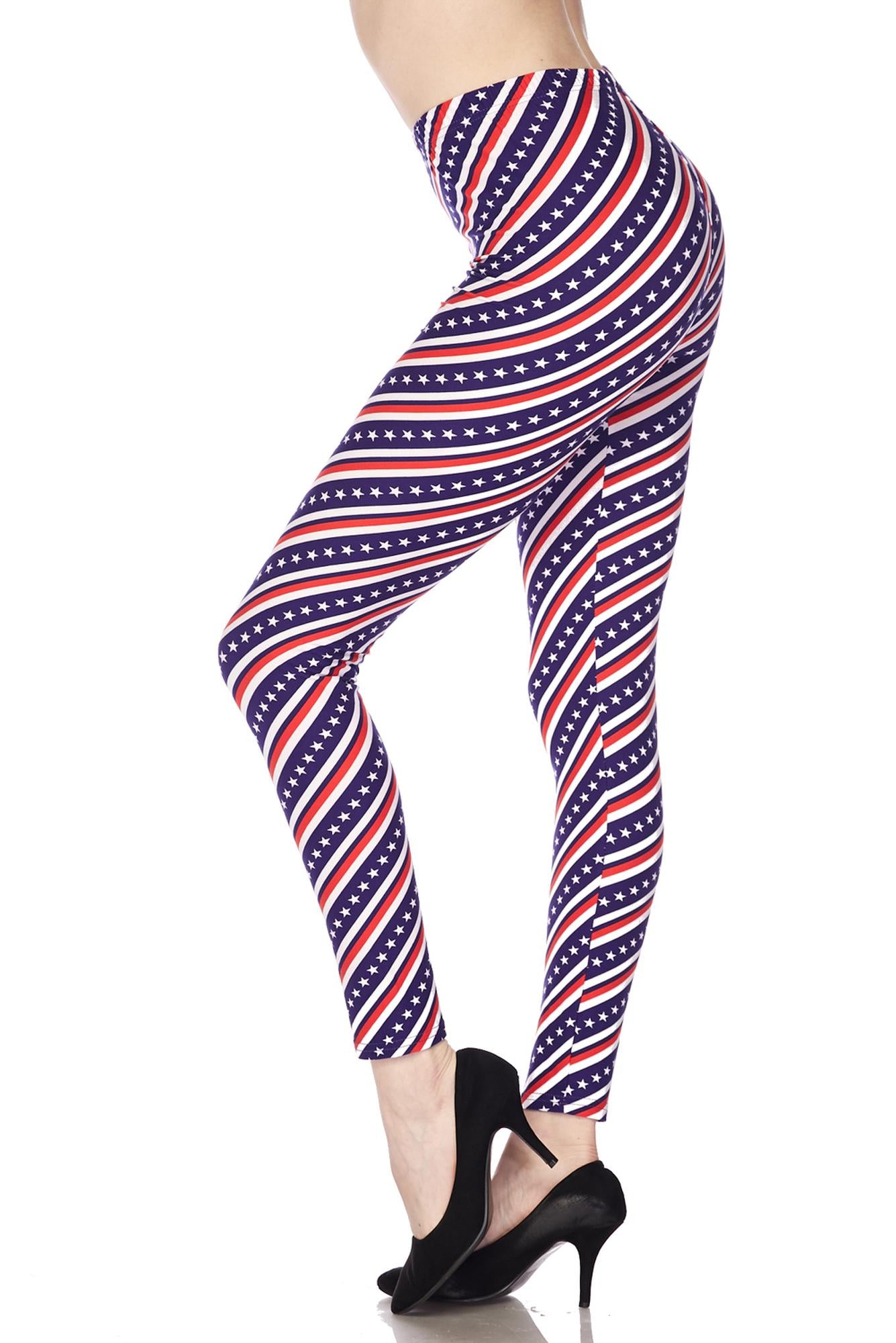 Buttery Soft Spiral Stars and Stripes Plus Size Leggings (One Size Plus,Blue)