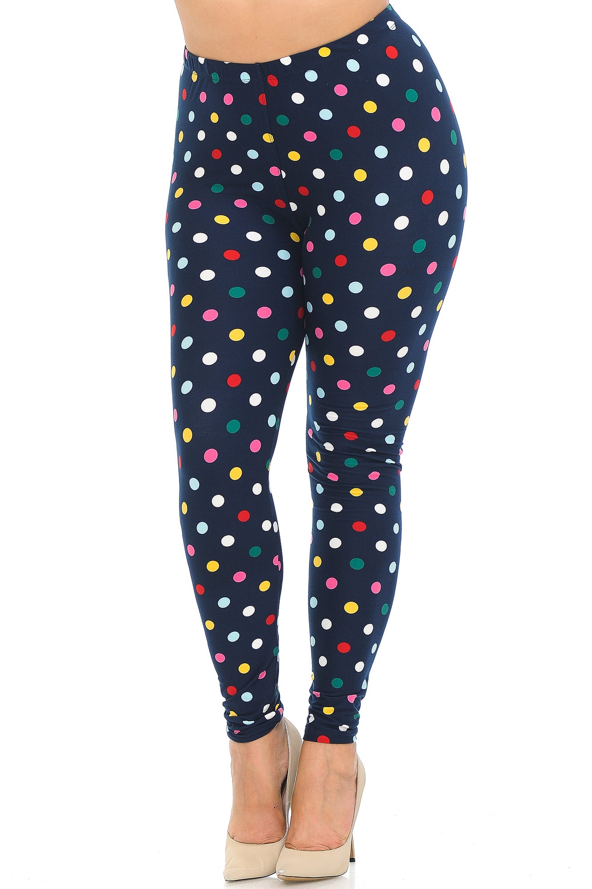 Buttery Soft Colorful Polka Dot Plus Size Leggings (One Size Plus,Navy)